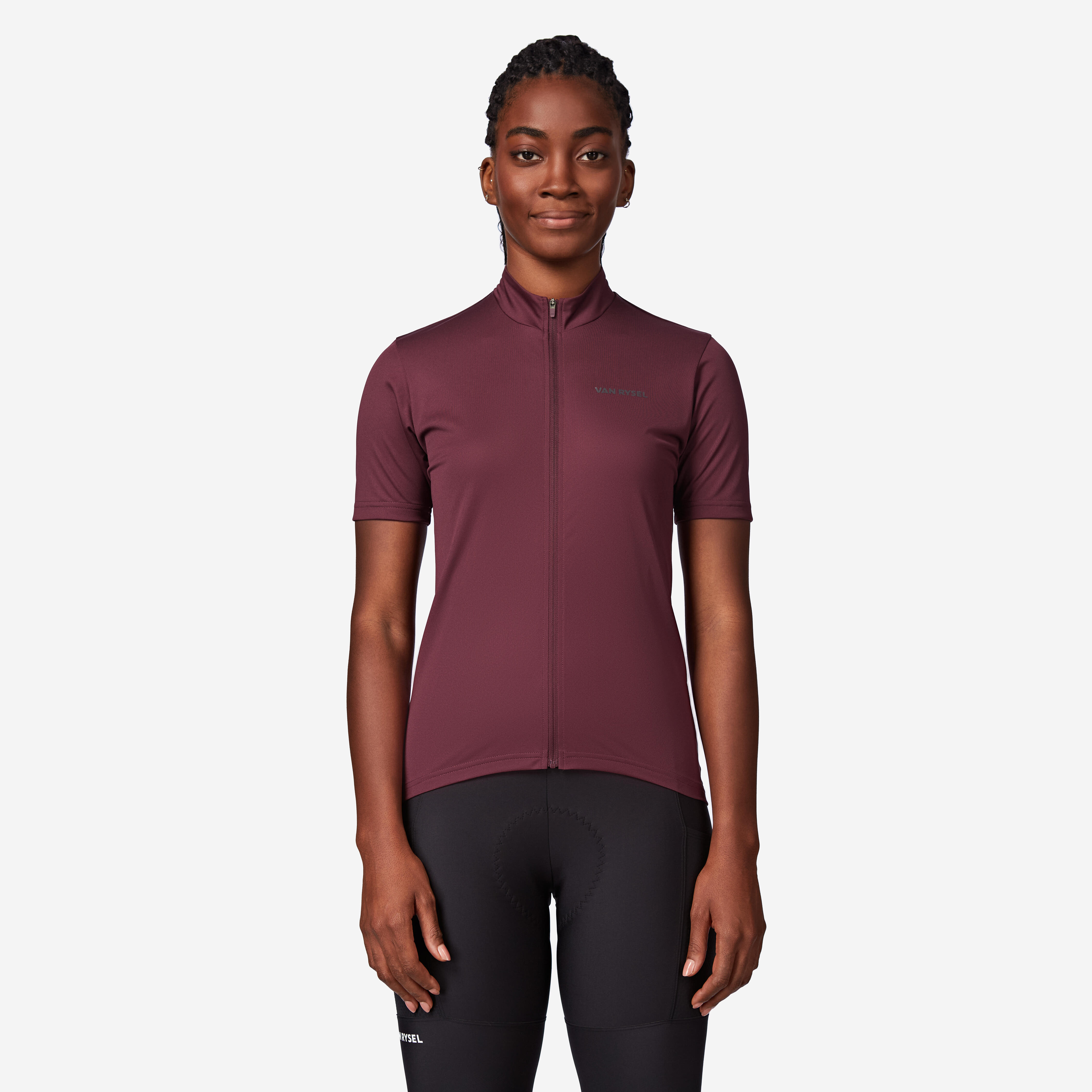 Decathlon UK VAN RYSEL Women's Short-sleeved Road Cycling Jersey - Essential - Burgundy | FREE Click & Collect at Stores and Asda. 365 Days return available.