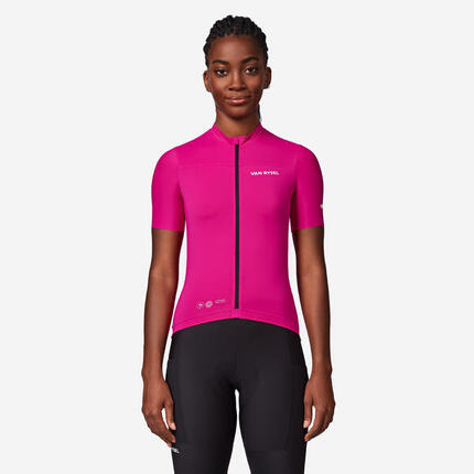 Maillot Ciclismo Carretera EDR 2 Mujer Rosa Manga Corta Verano Ajustado