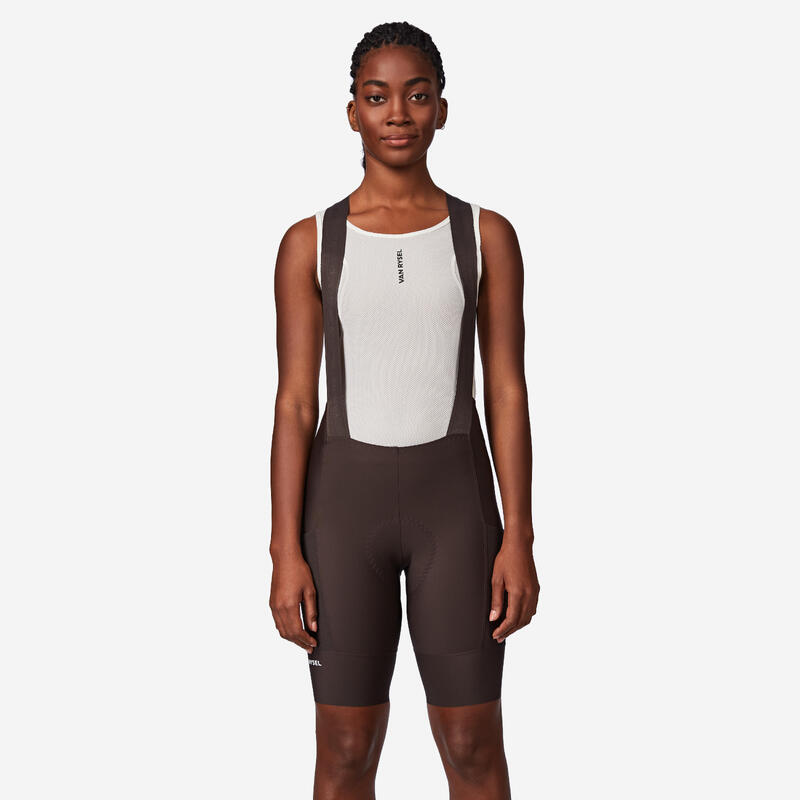 Colanți cu bretele ciclism pe șosea vară Endurance Negru Damă