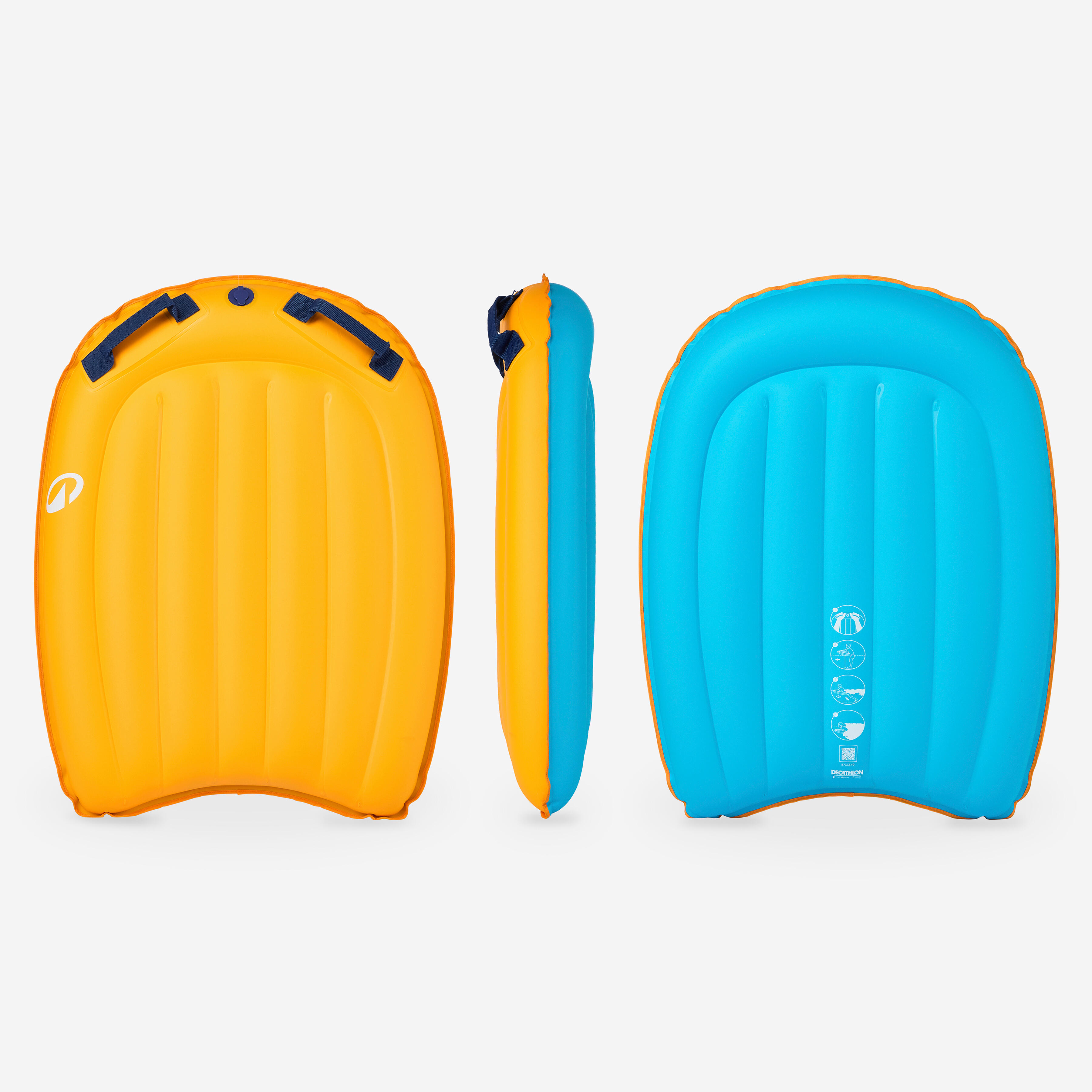 Inflatable bodyboard, orange and blue