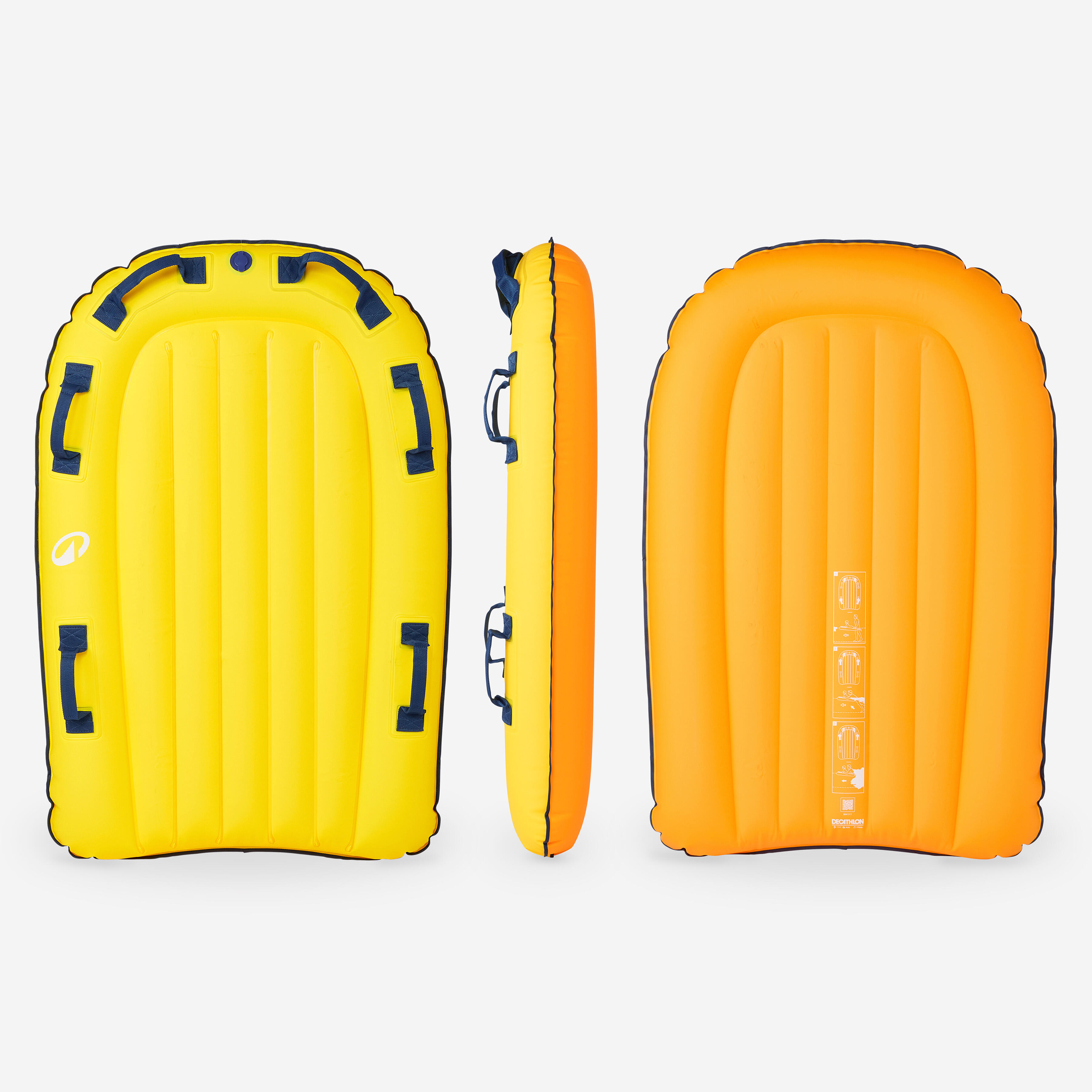 Tandem inflatable bodyboard, yellow and orange