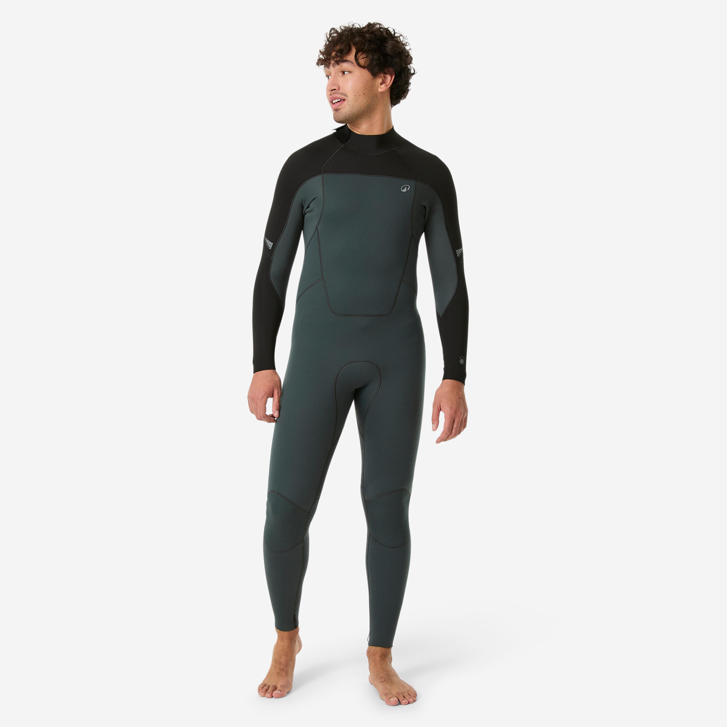 Men’s surfing wetsuit 3/2 mm natural rubber, 500 khaki black