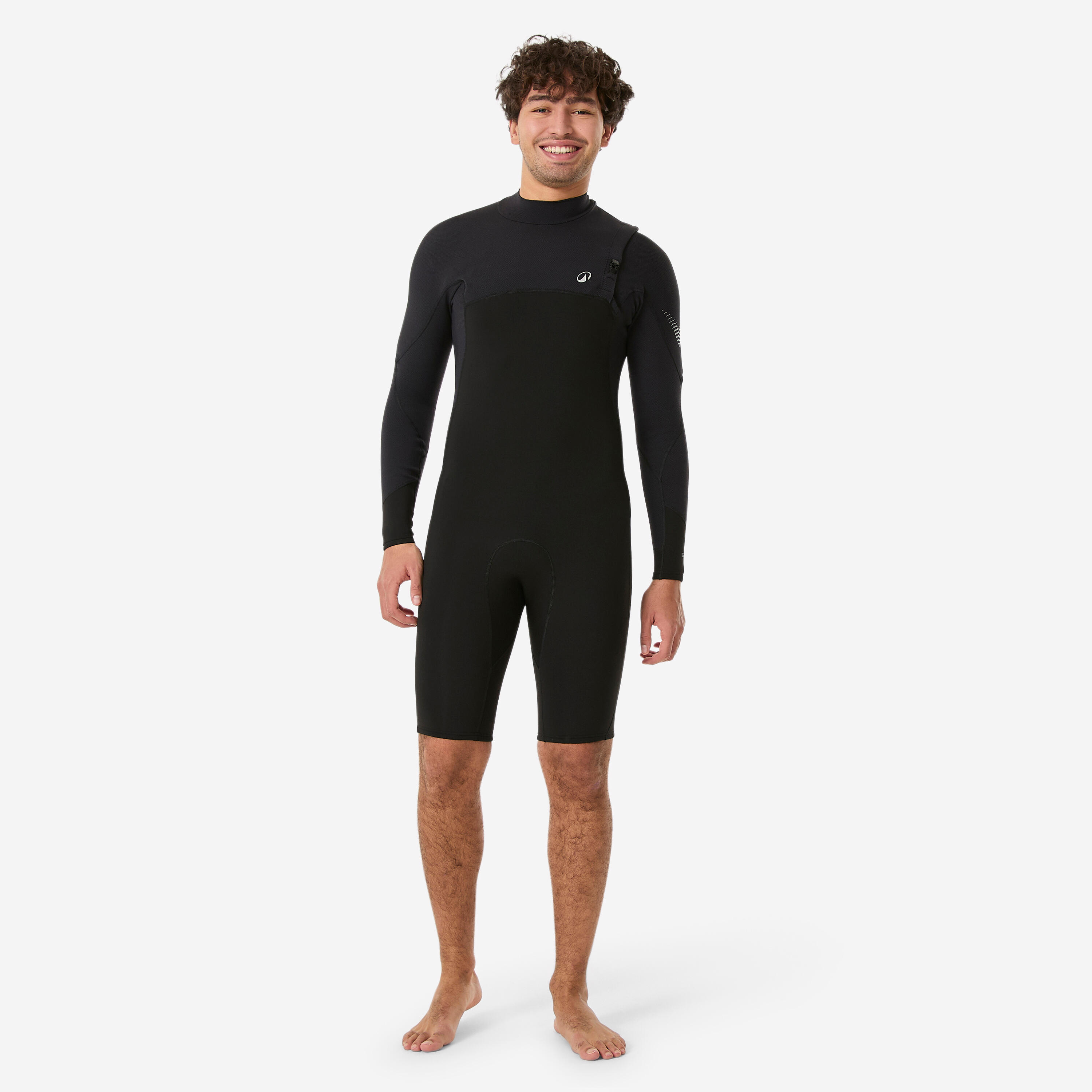 Combinaison shorty manches longues springsuit surf 1,5mm no zip homme, 900 noir