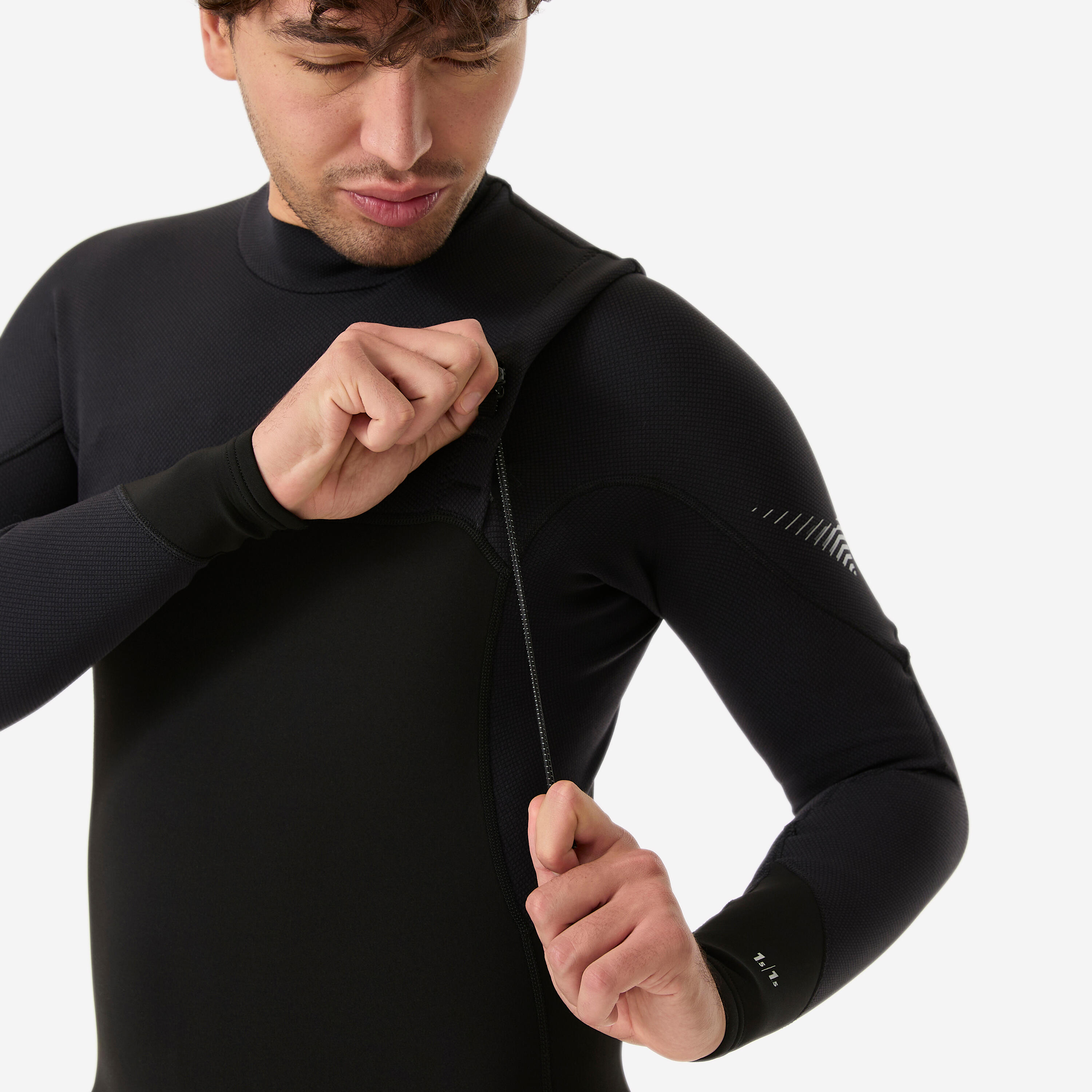 Combinaison shorty manches longues springsuit surf 1,5mm no zip homme, 900 noir 5/8