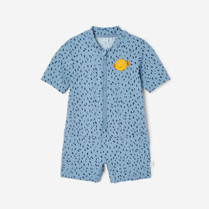 Traje Baño Bebé Azul Puntos Mangas + Perneras Cortas