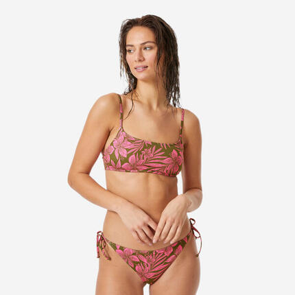 Haut de maillot de bain brassière surf femme, kaki et rose