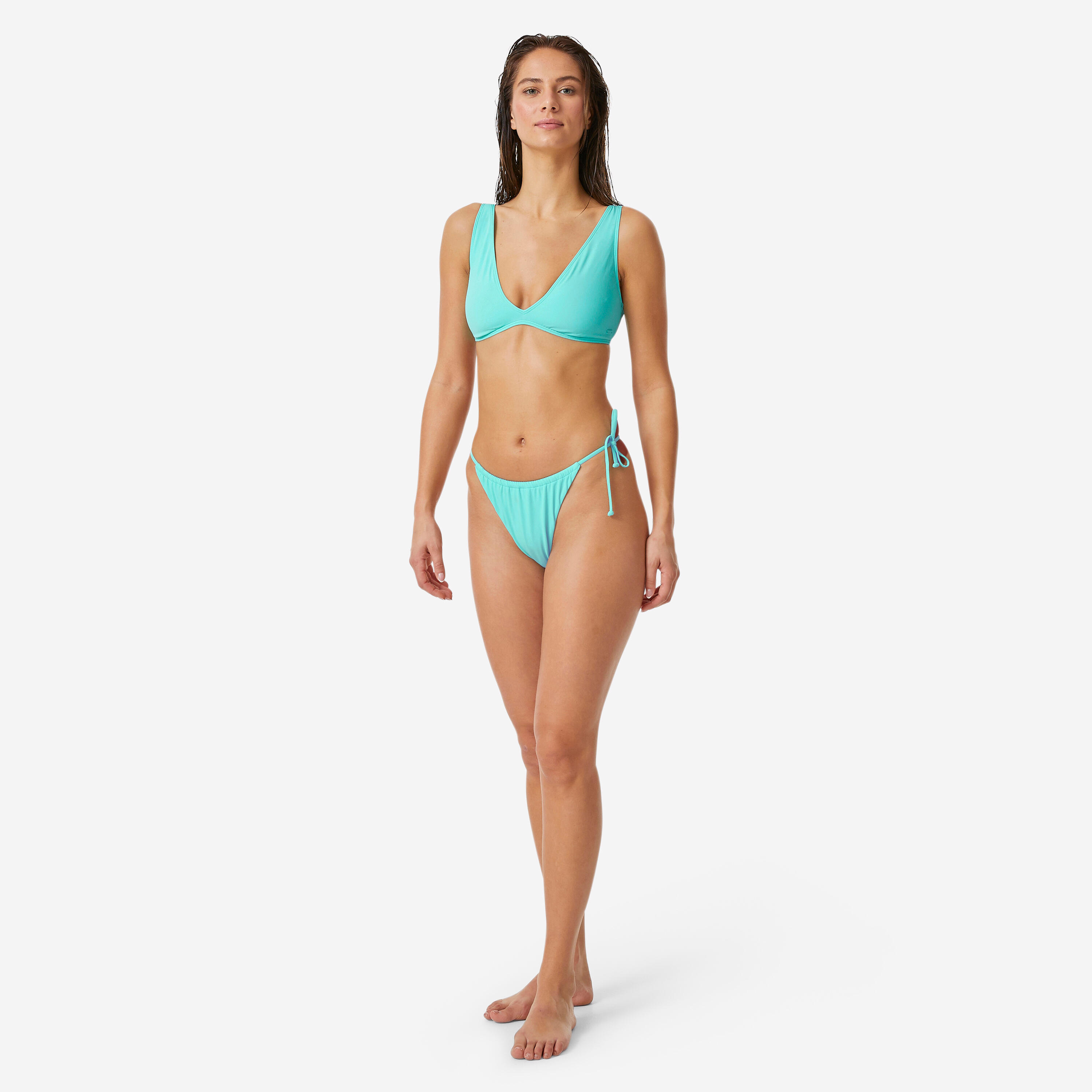 Cuecas de bikini de surf com atilhos mulher, Tie Side Cheeky azul céu 2/10