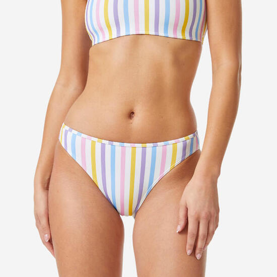 Costume slip sgambato surf donna RIGHE bianco-verde