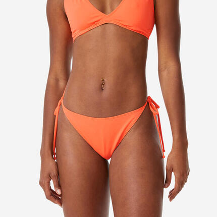 Bas de maillot de bain surf tanga noué femme, High Leg corail