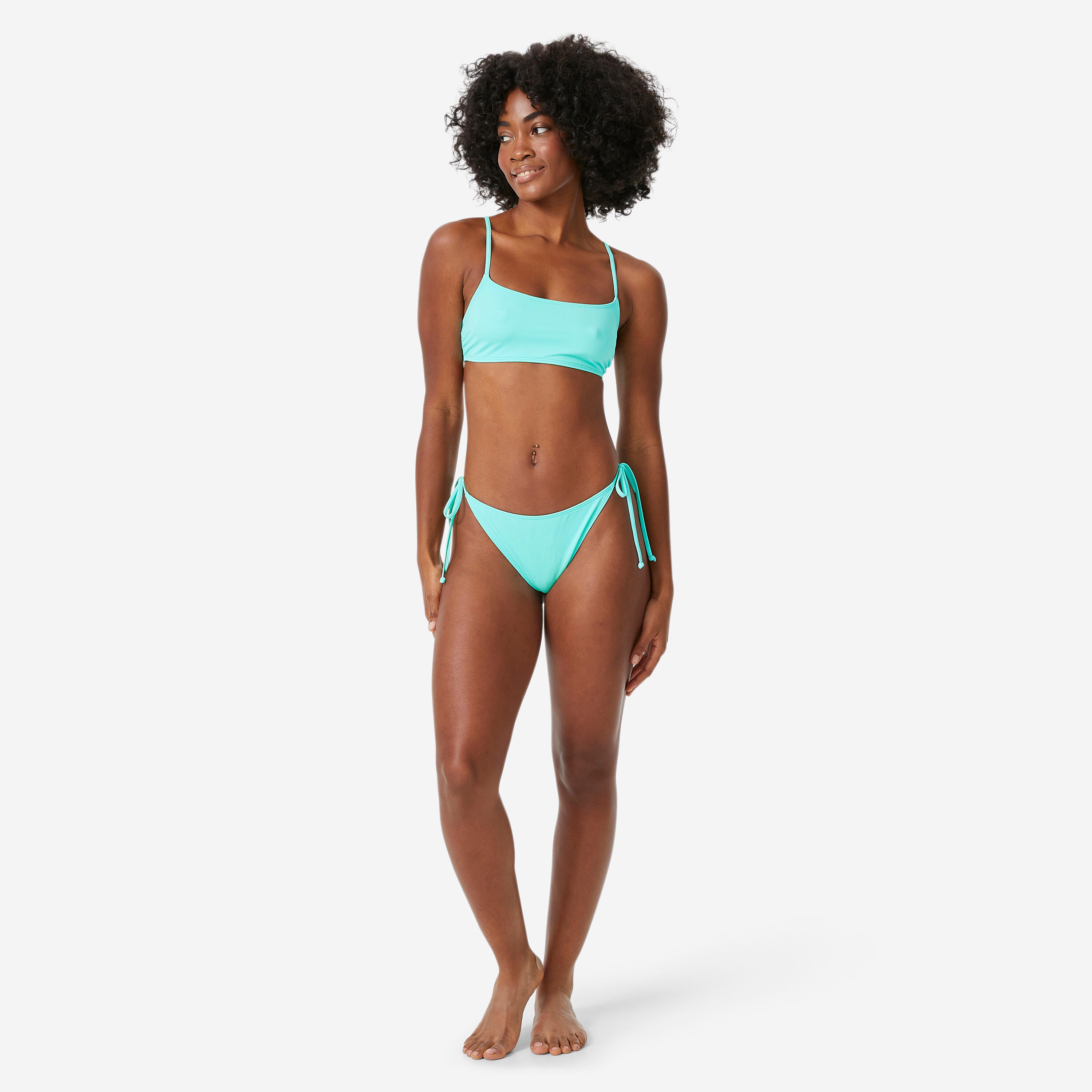 Bas de maillot de bain surf tanga noué femme, High Leg bleu ciel 2/9