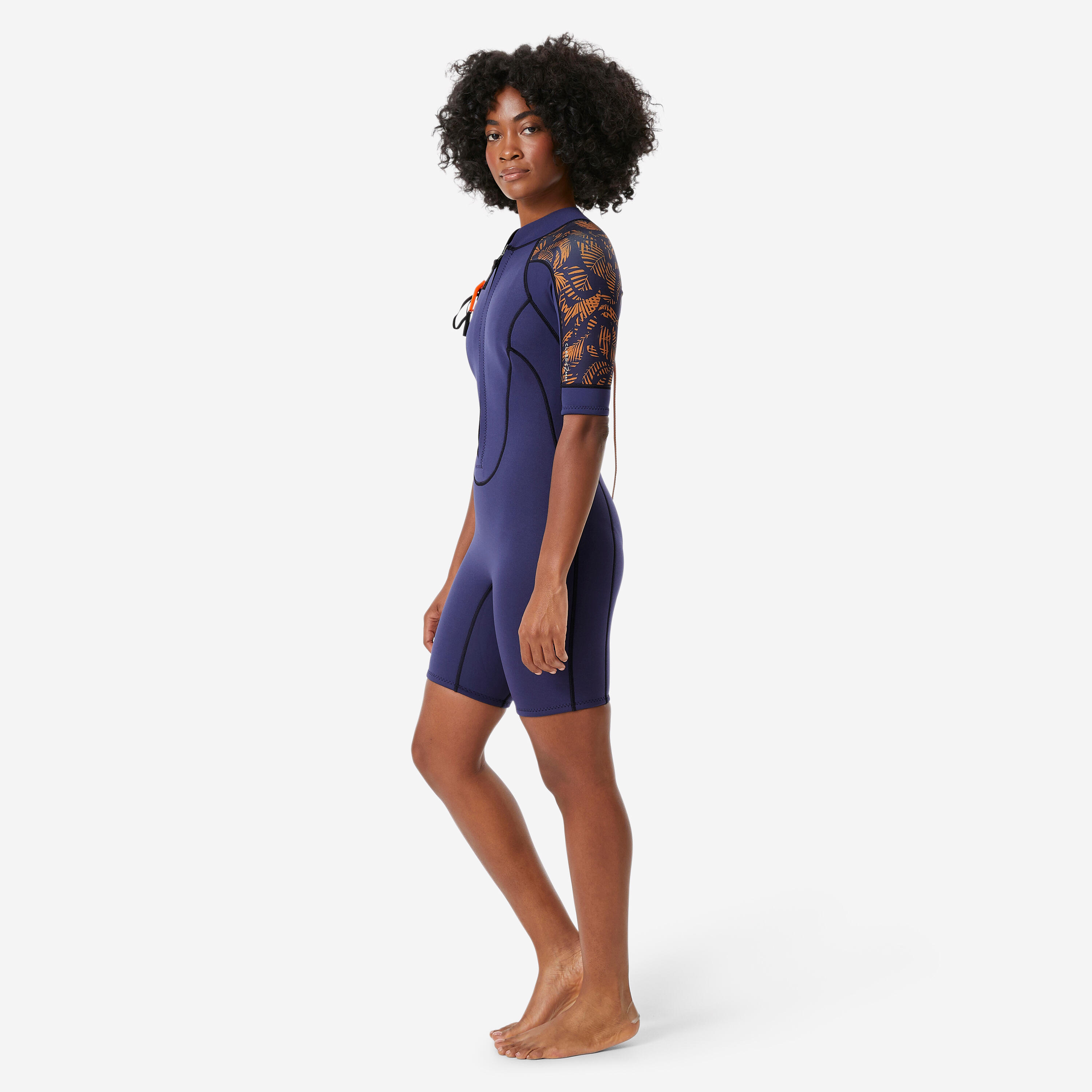 Combinaison néoprène shorty 2/2 mm dual zip longe côte femme, leaf palm 2/11