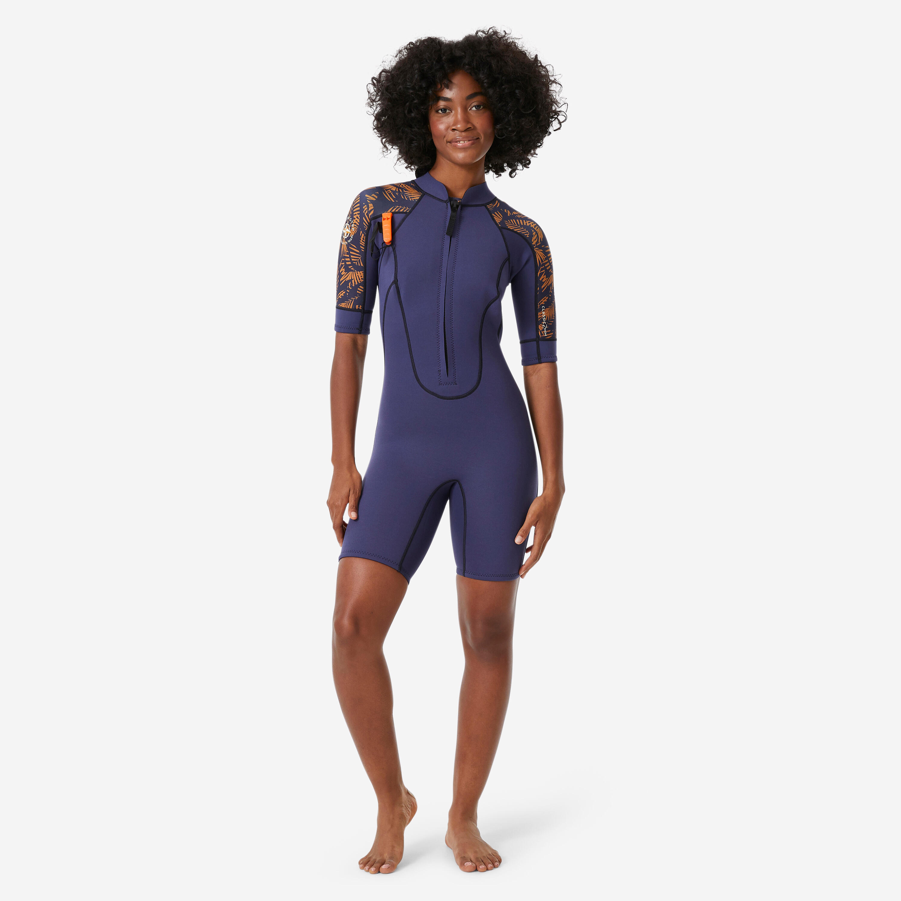 Combinaison néoprène shorty 2/2 mm dual zip longe côte femme, leaf palm