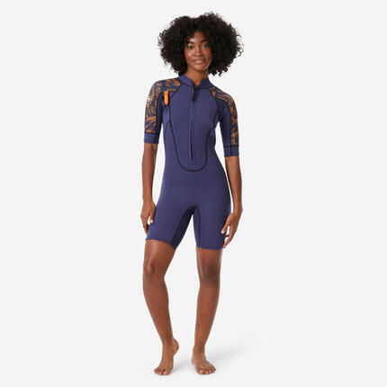 Combinaison néoprène shorty 2/2 mm dual zip longe côte femme, leaf palm