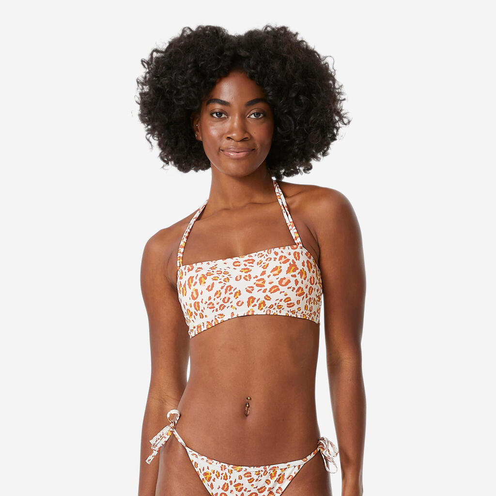 Women’s leopard bandeau bikini top, Laura Graou beige