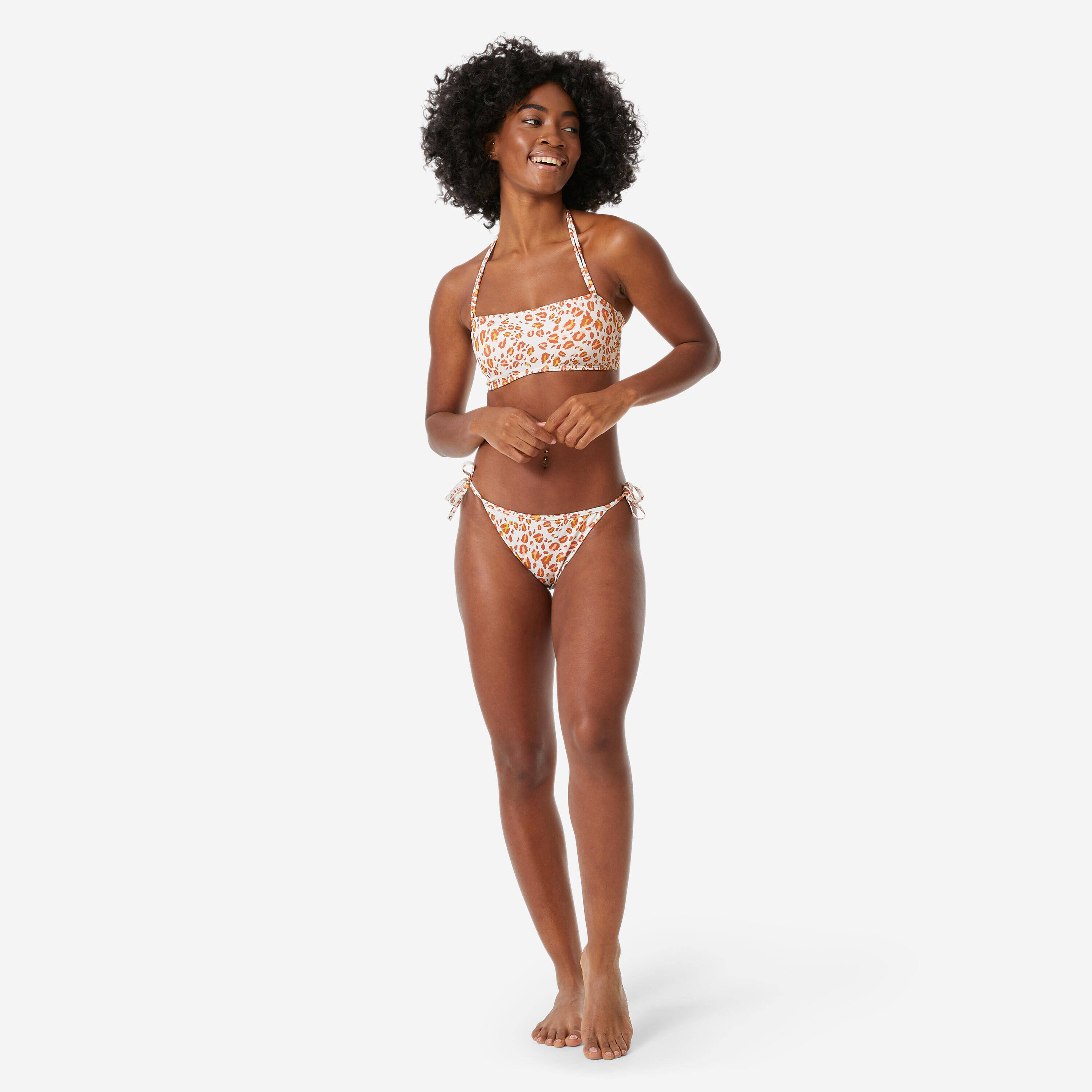 Women’s leopard bandeau bikini top, Laura Graou beige -  2