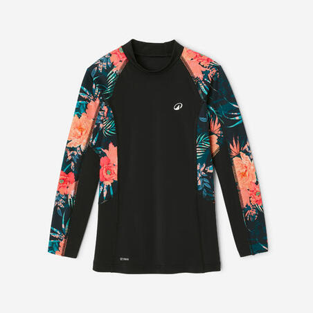 Футболка сонцезахисна 500 для дівчат з довгими рукавами чорна