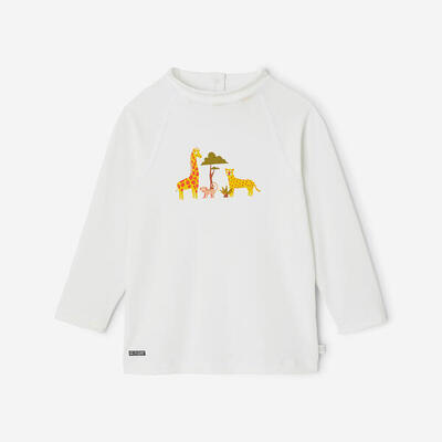 Uv-shirt peuters lange mouwen savanneprint wit