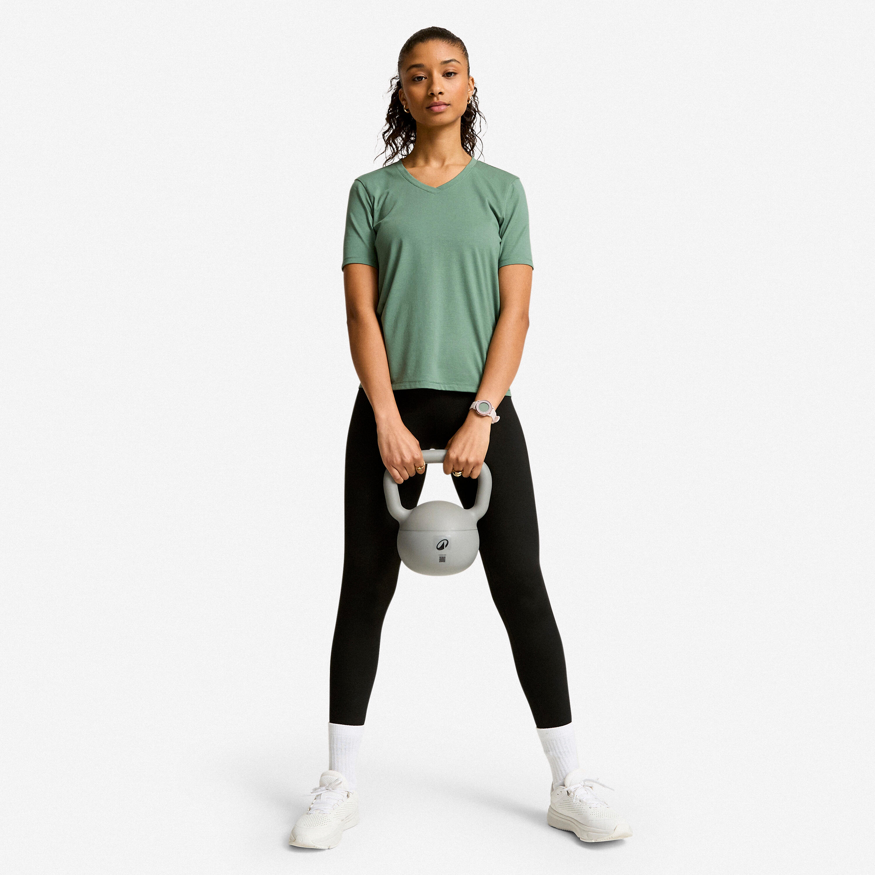 T-shirt Coolmax V-hals dames groen 2/6