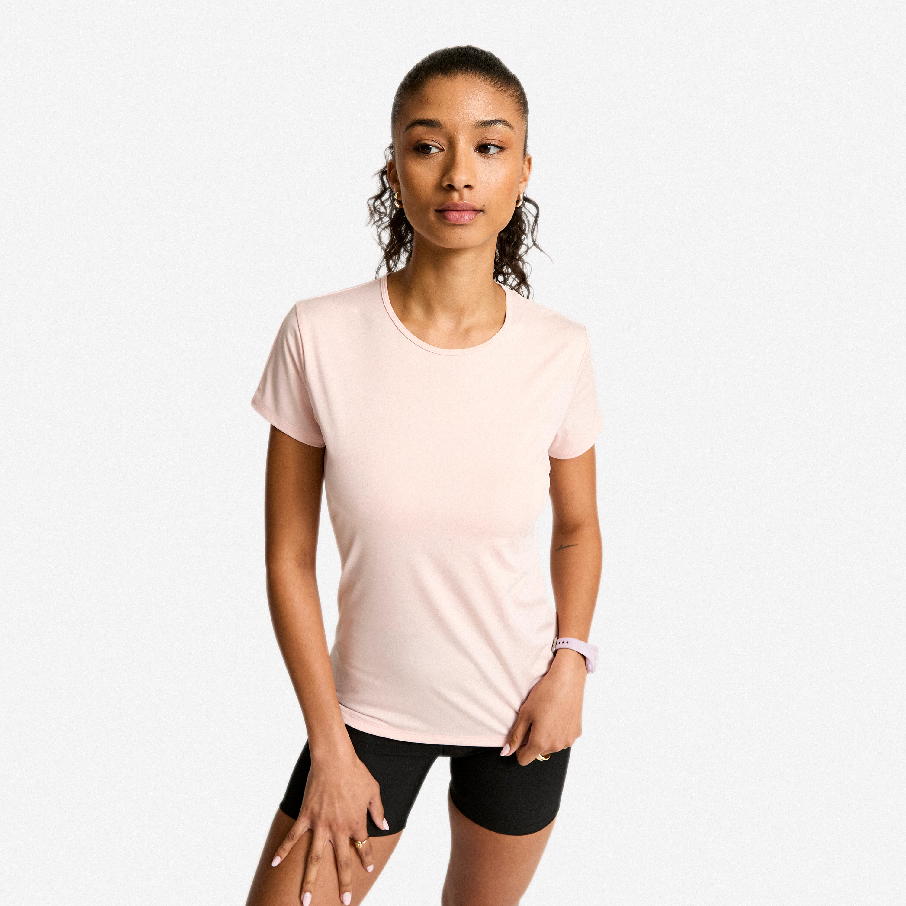 Women's Short-Sleeved Fitness Cardio T-Shirt - Soft Pink