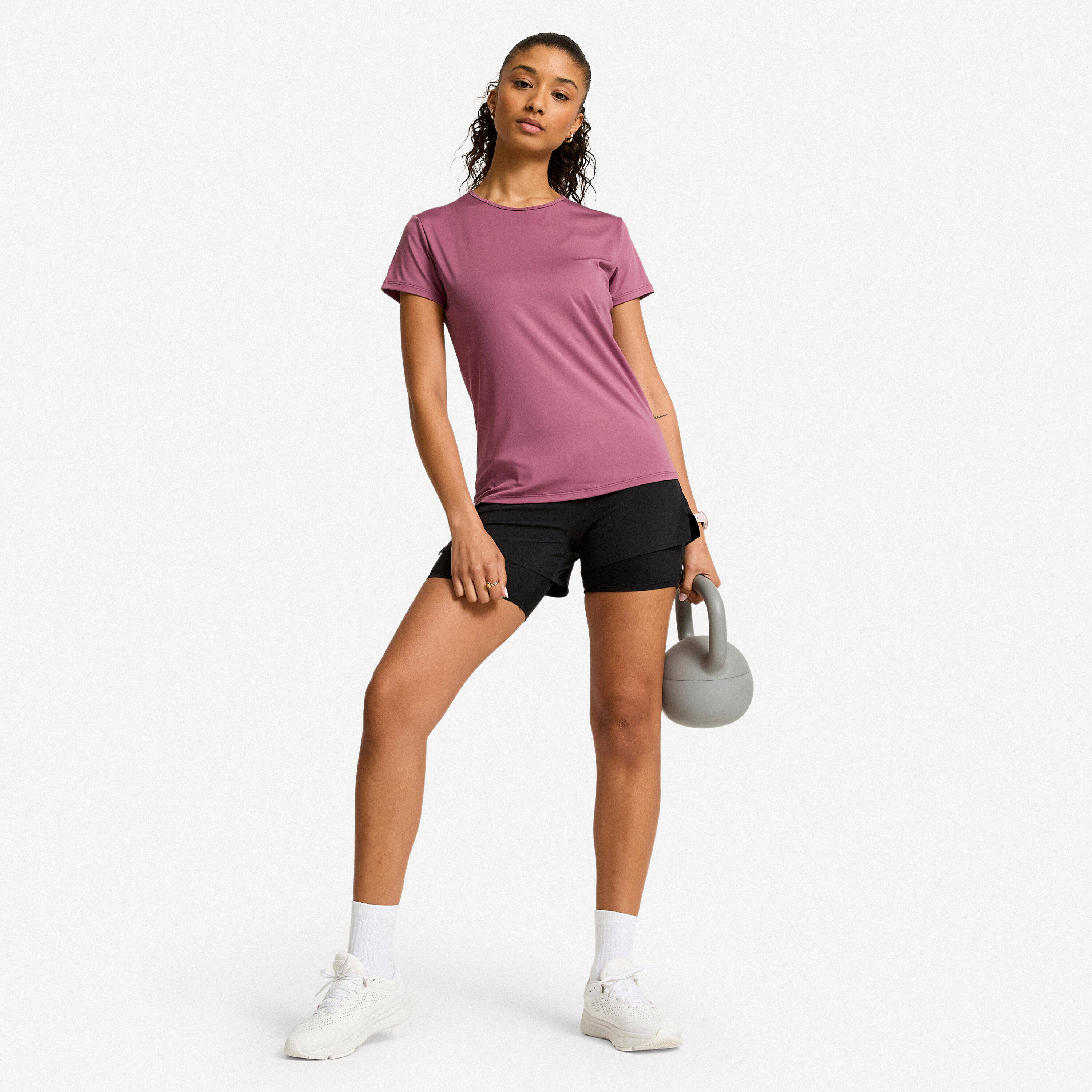 Women's Short-Sleeved Cardio Fitness T-Shirt - Light Purple -  2