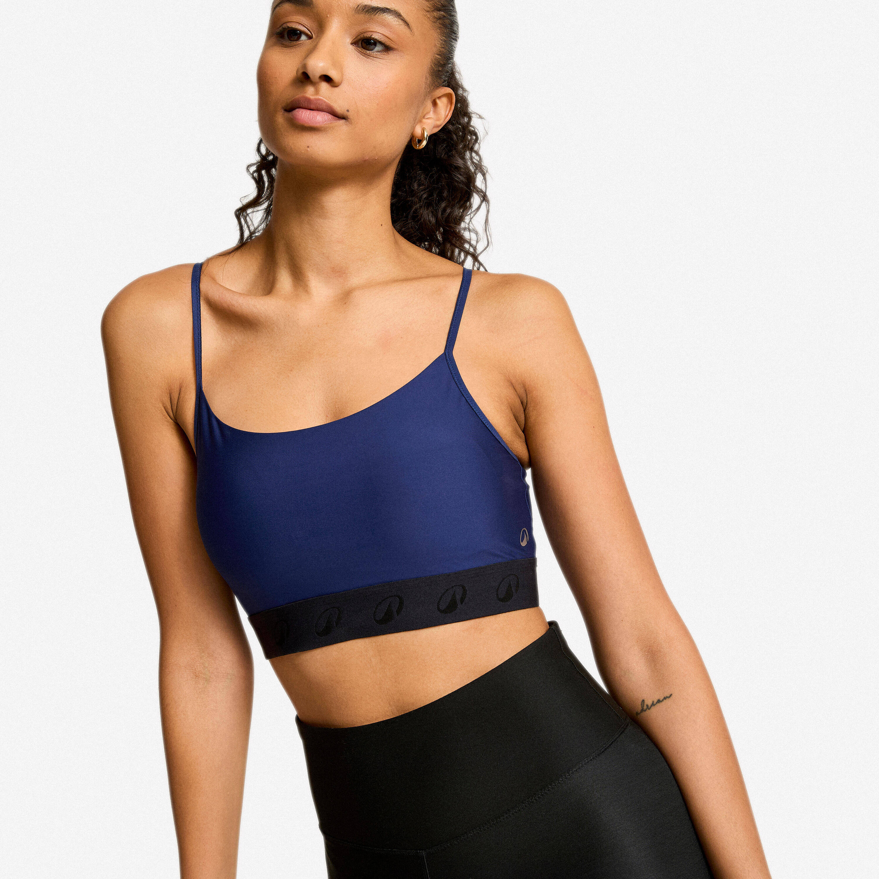 Women's Light Support Sports Bra with Thin Crossover Straps - Navy Blue -  1