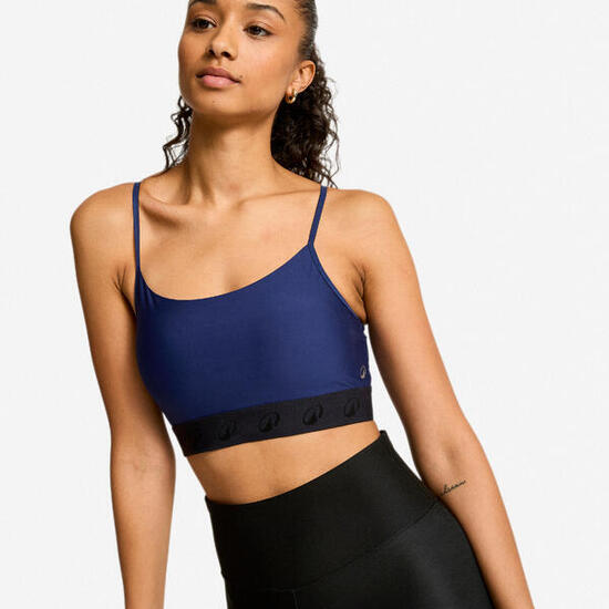 Brassière bretelles fines croisées maintien léger Femme, bleu marine