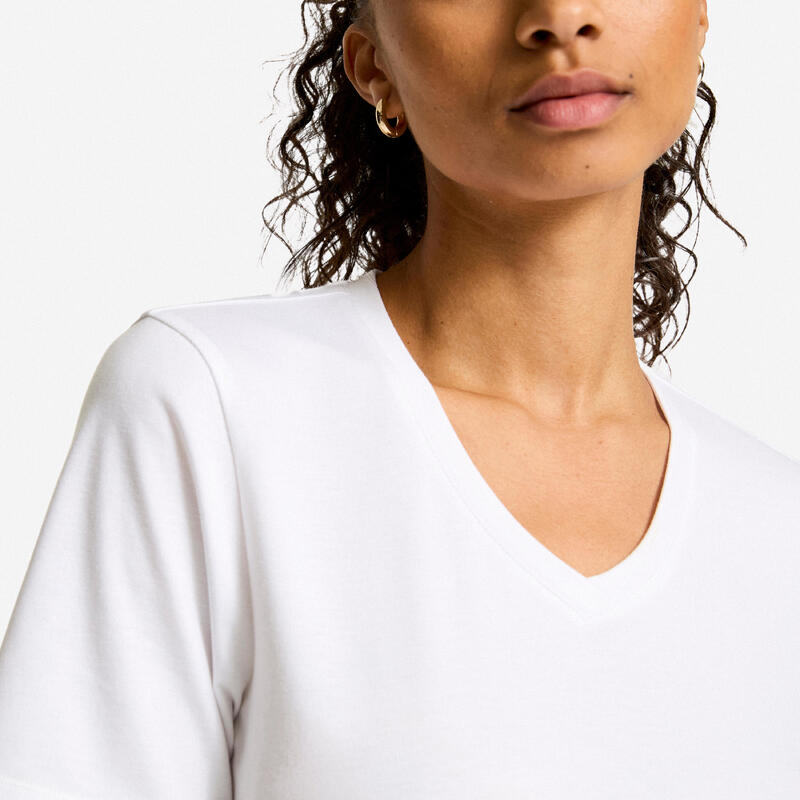 Tricou COOLMAX guler în V Alb Damă