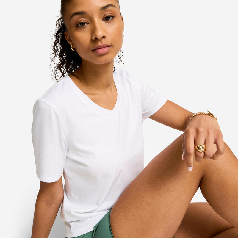 Tricou COOLMAX guler în V Alb Damă