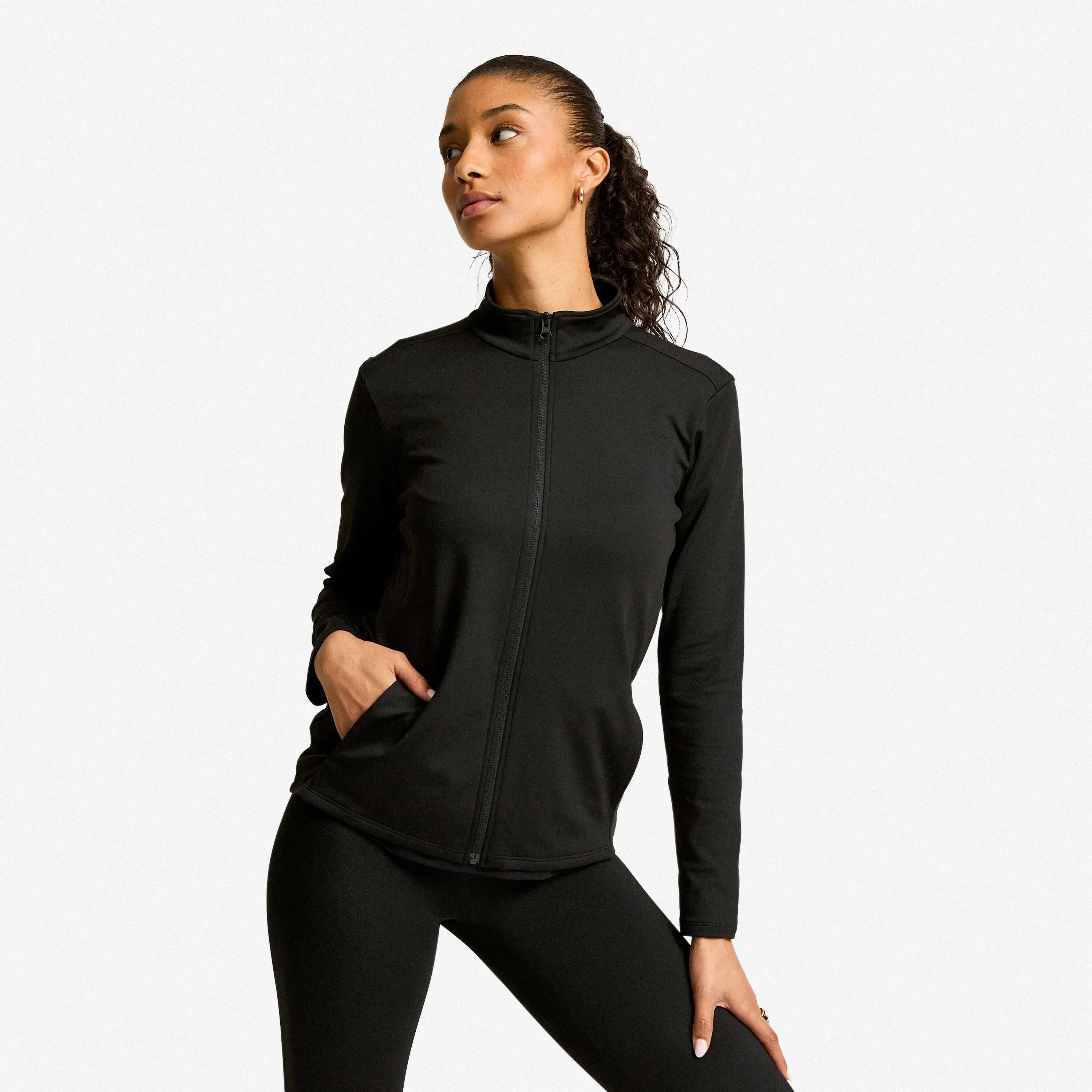 Women's Fleece Sports Jacket - Black -  1