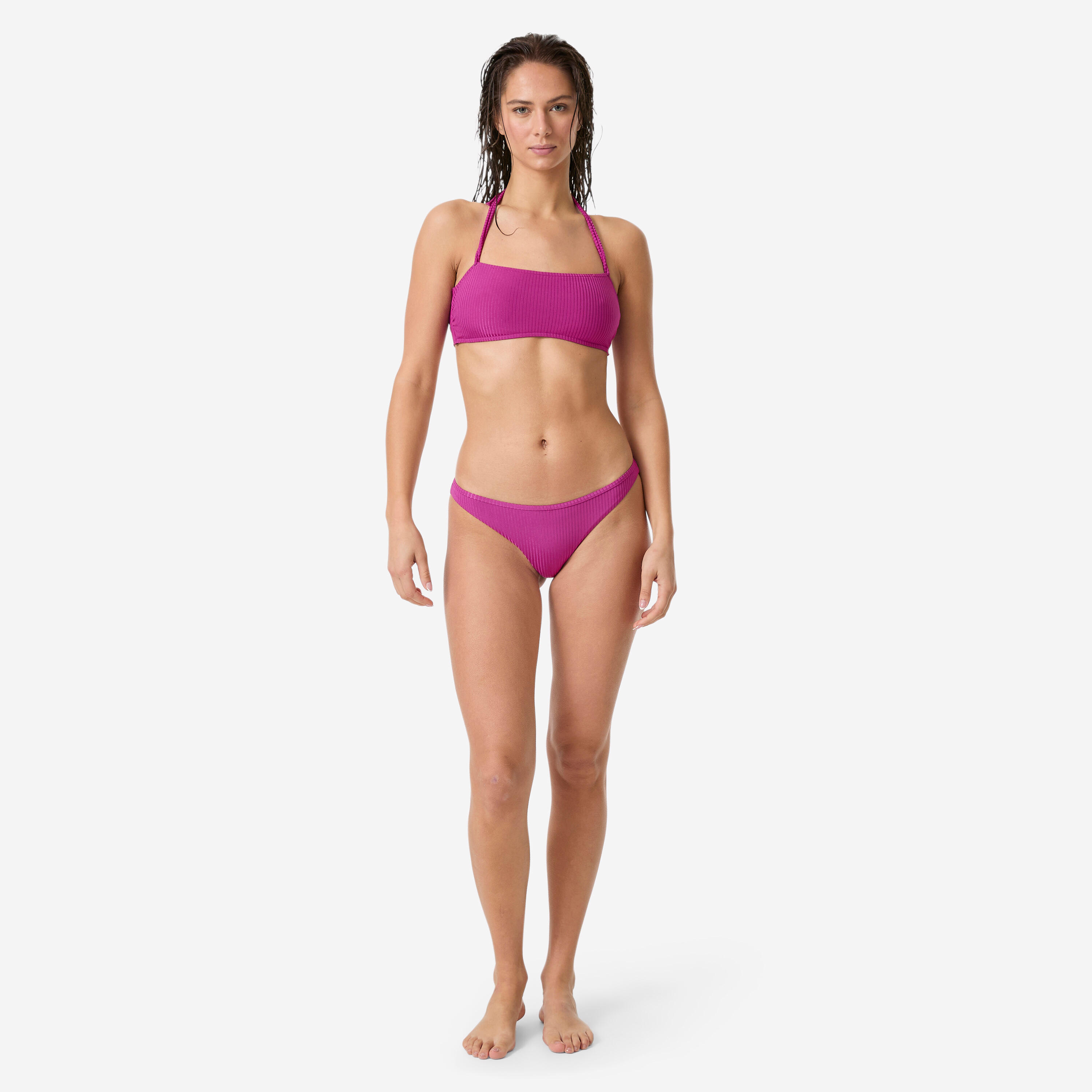 Haut de maillot de bain bandeau côtelé femme, Laura Folk violet 2/6