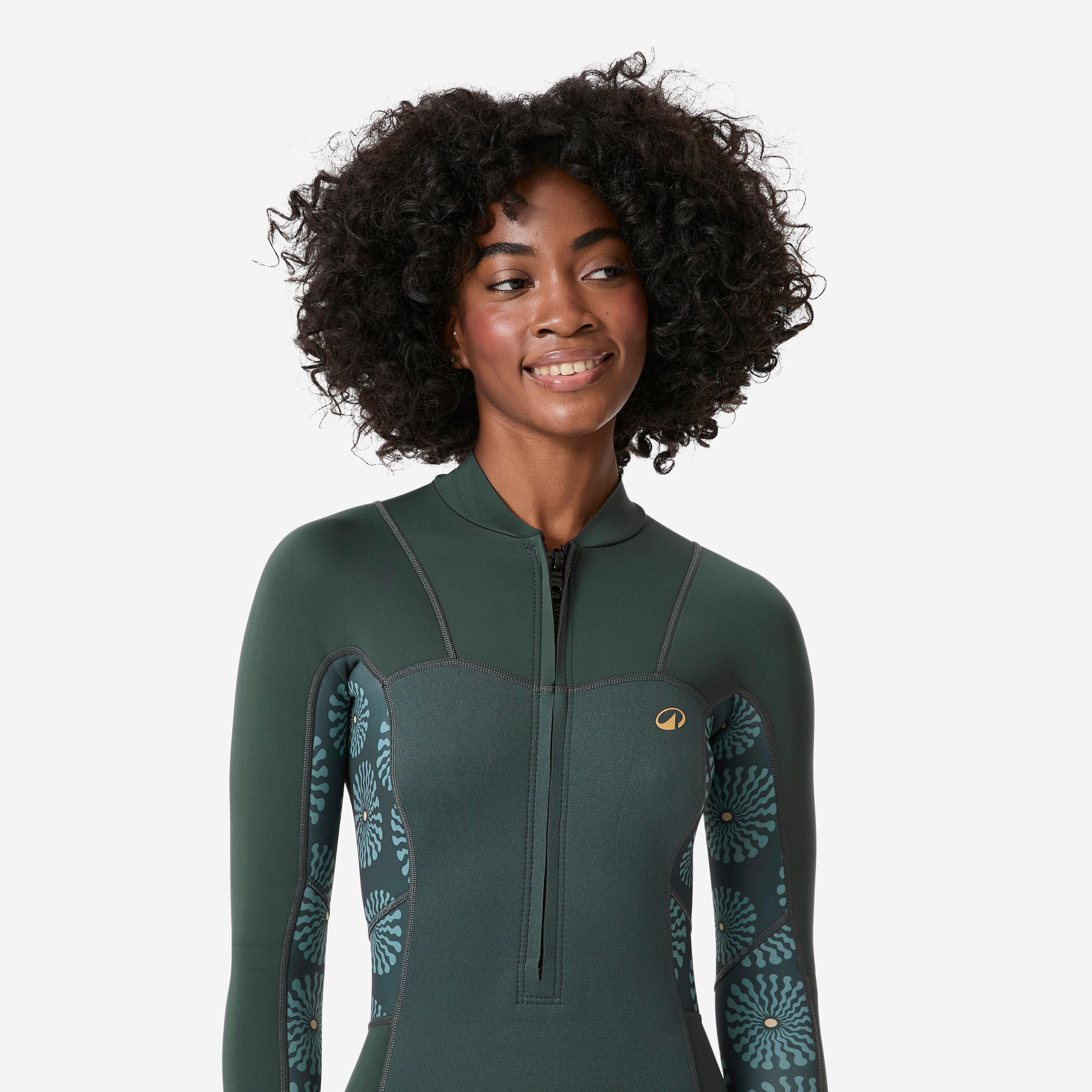W surfing long sleeve front zip springsuit shorty 1.5mm, 500 Green