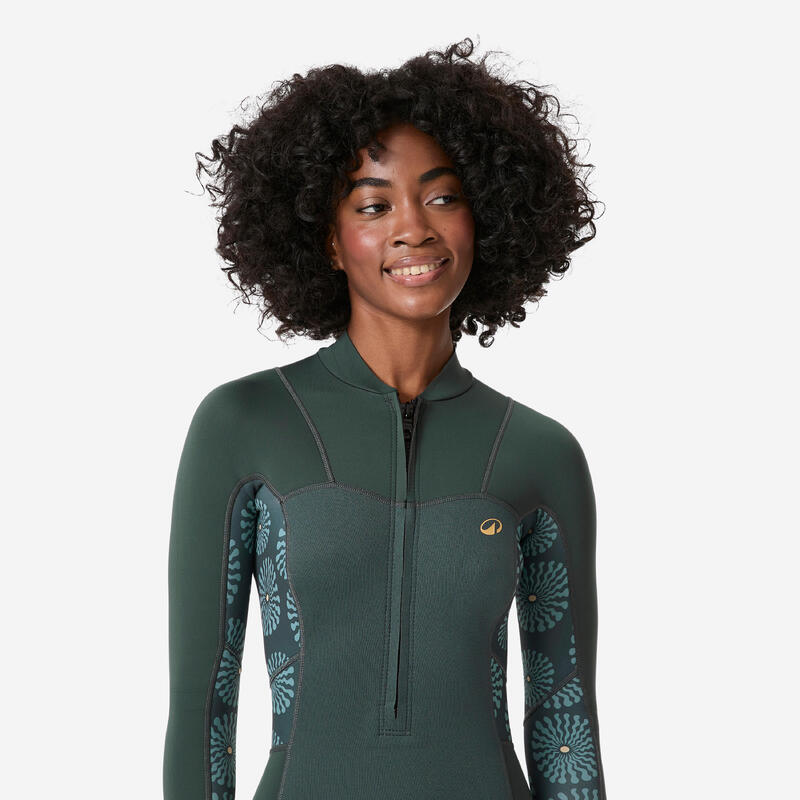 Costum Shorty surf fermoar față mâneci lungi 1,5mm 500 Green sunny Verde Damă