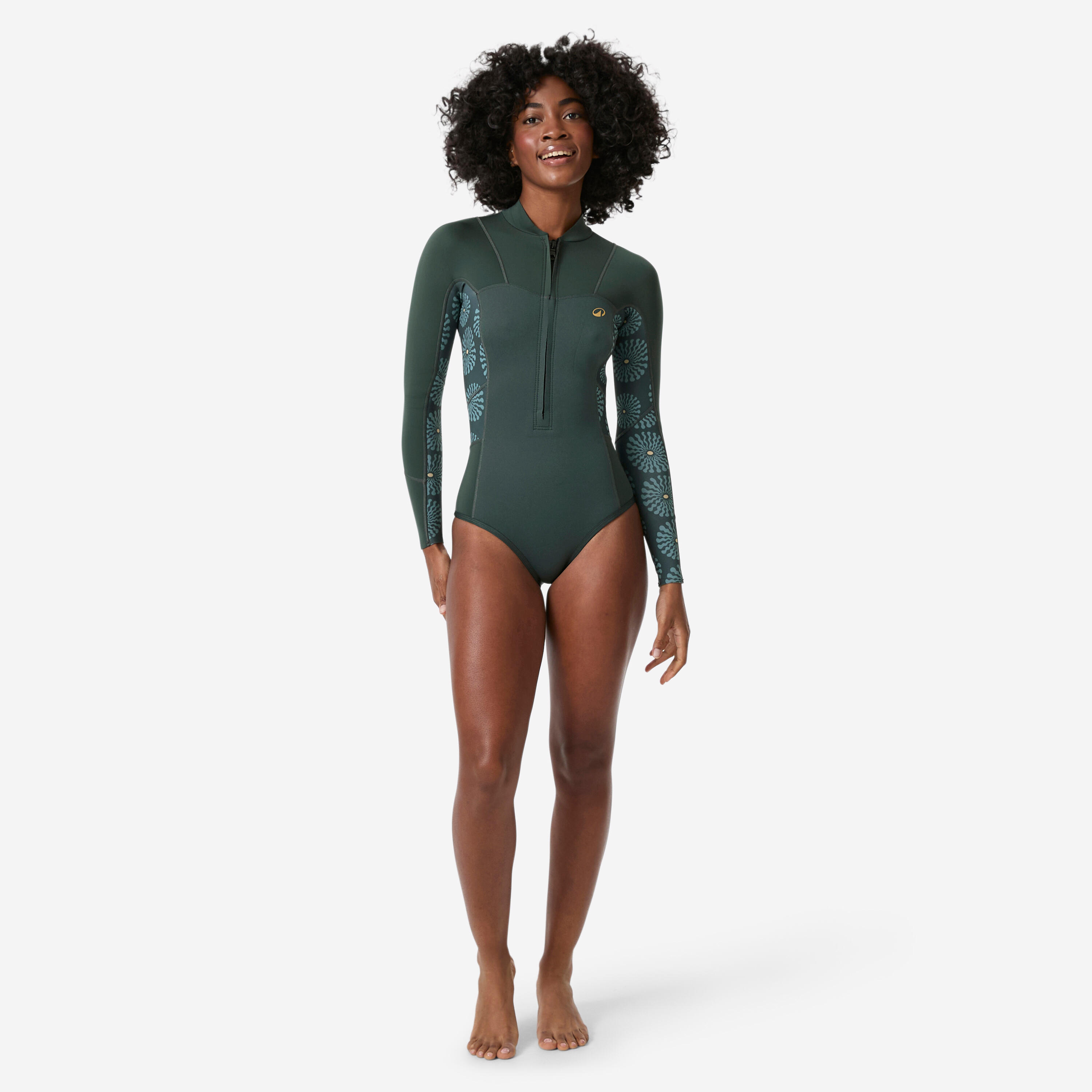 W surfing long sleeve front zip springsuit shorty 1.5mm, 500 Green