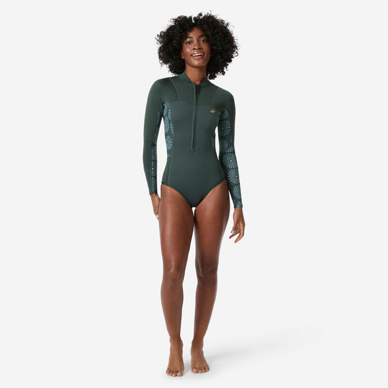 Costum Shorty surf fermoar față mâneci lungi 1,5mm 500 Green sunny Verde Damă