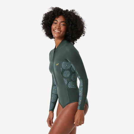 Гідрокостюм жіночий LS 500 з довгими рукавами для серфінгу зелений 1,5 мм