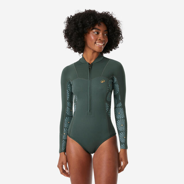 Fato de surf shorty manga comprida fecho frontal 1,5mm Mulher, 500 Verde