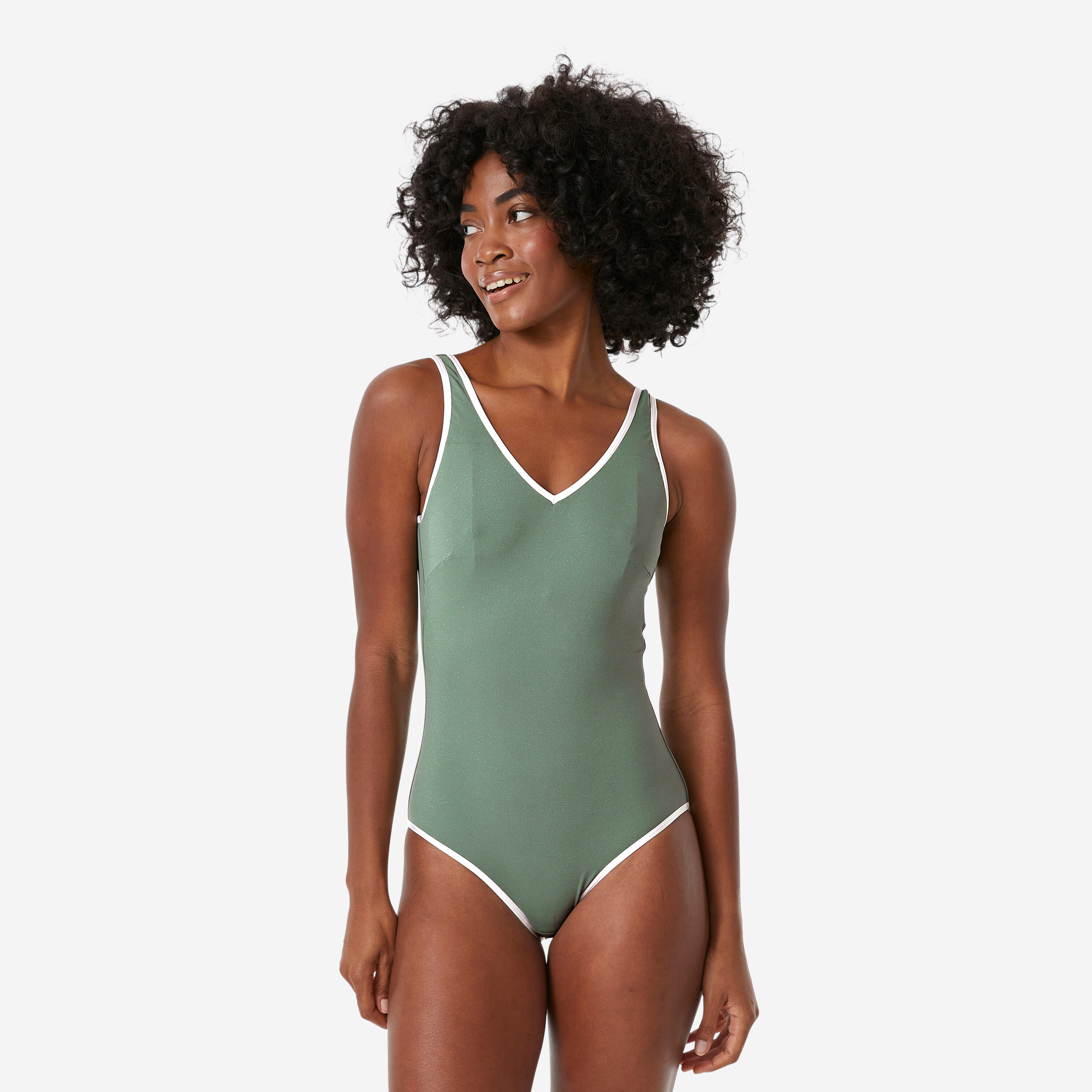 Maillot de bain 1 pièce natation femme, Virginia lurex vert sauge