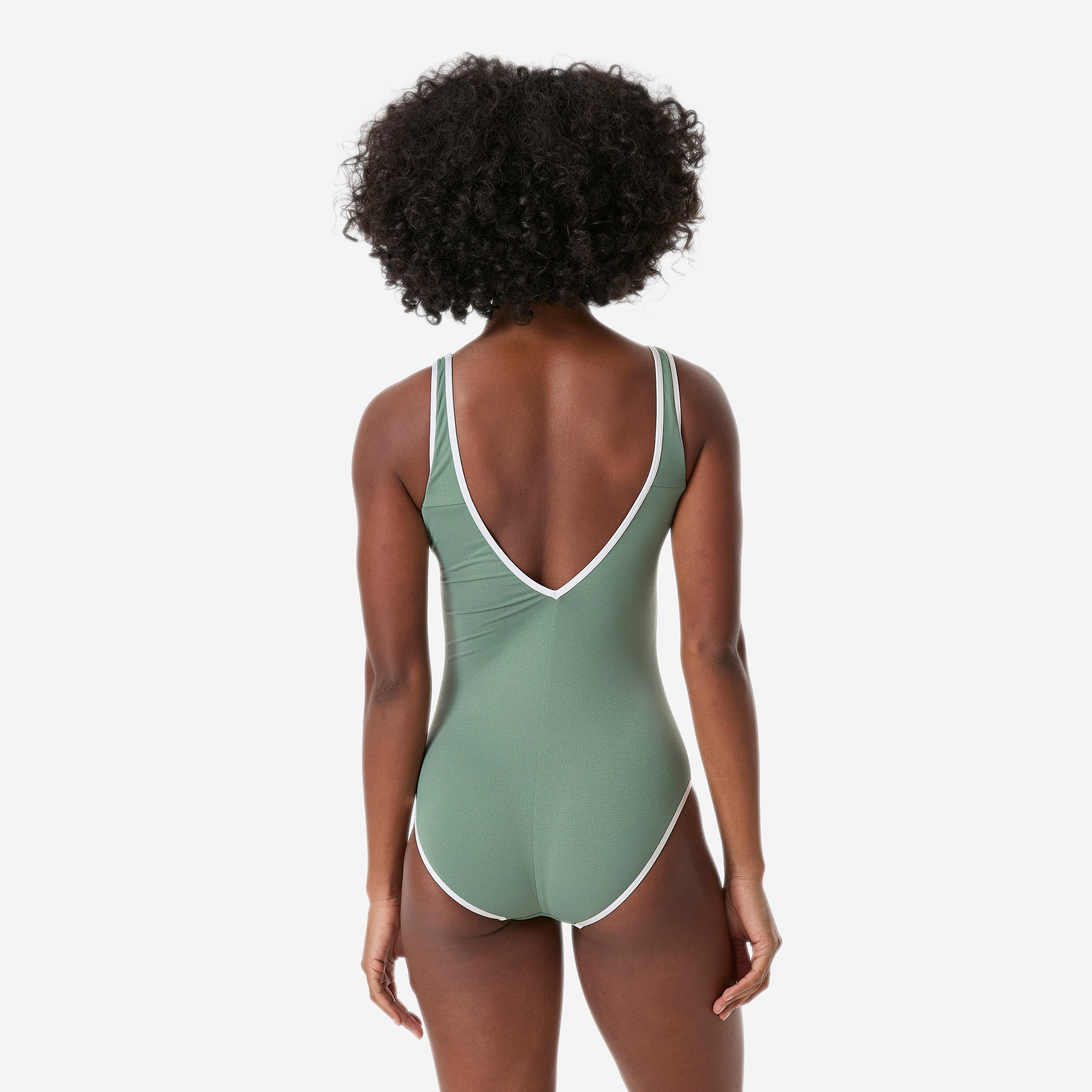 Maillot de bain 1 pièce natation femme, Virginia lurex vert sauge 4/11