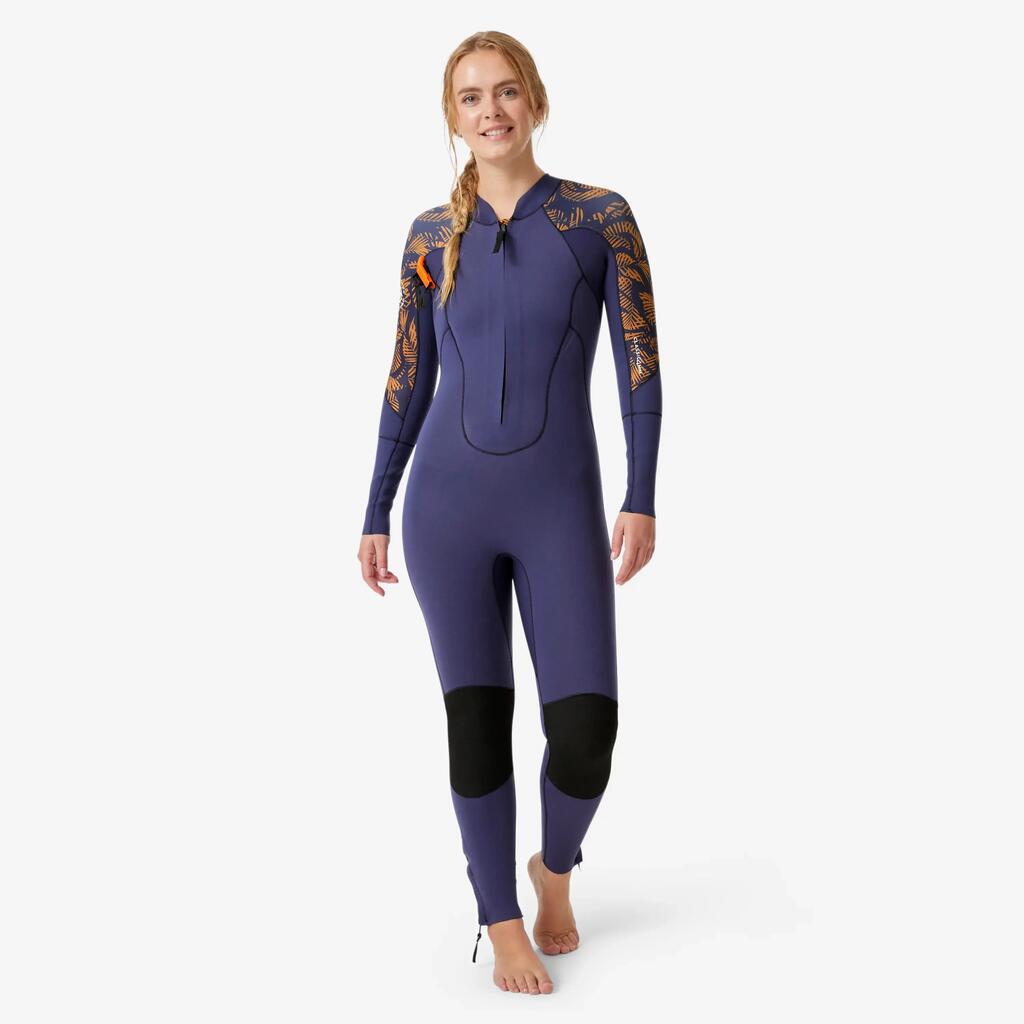 Women’s 4/3 full neoprene wetsuit with dual zip and ribbed stern, leaf palm