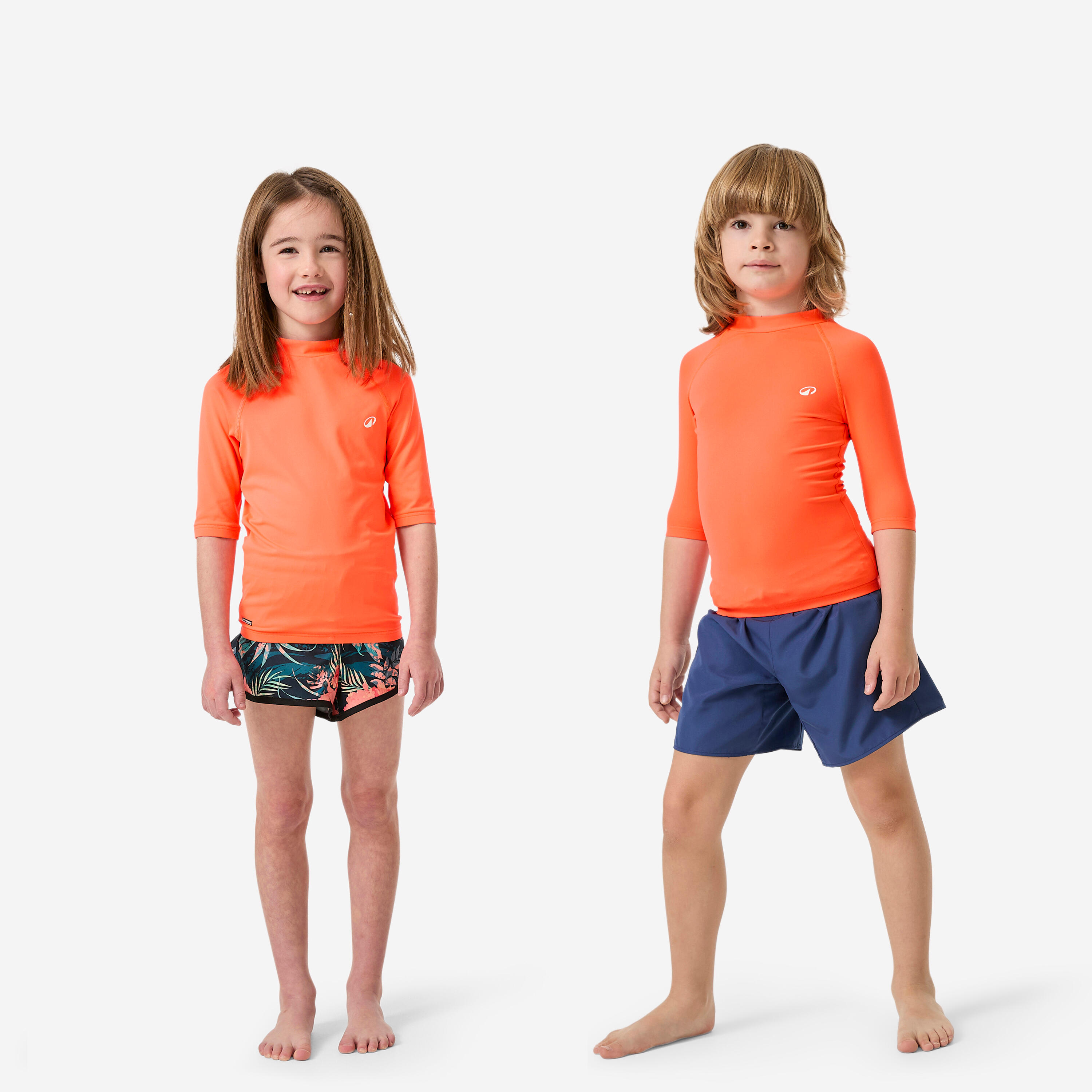 Camiseta protección solar manga corta Niños rosa coral 2/7