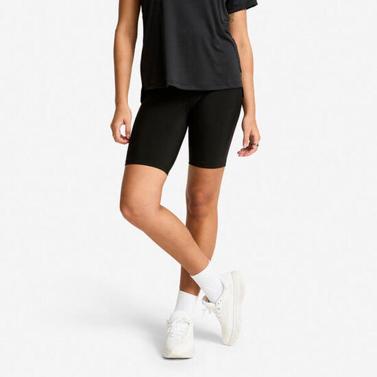 Pantaloncini ciclisti donna palestra 100 slim fit traspiranti neri
