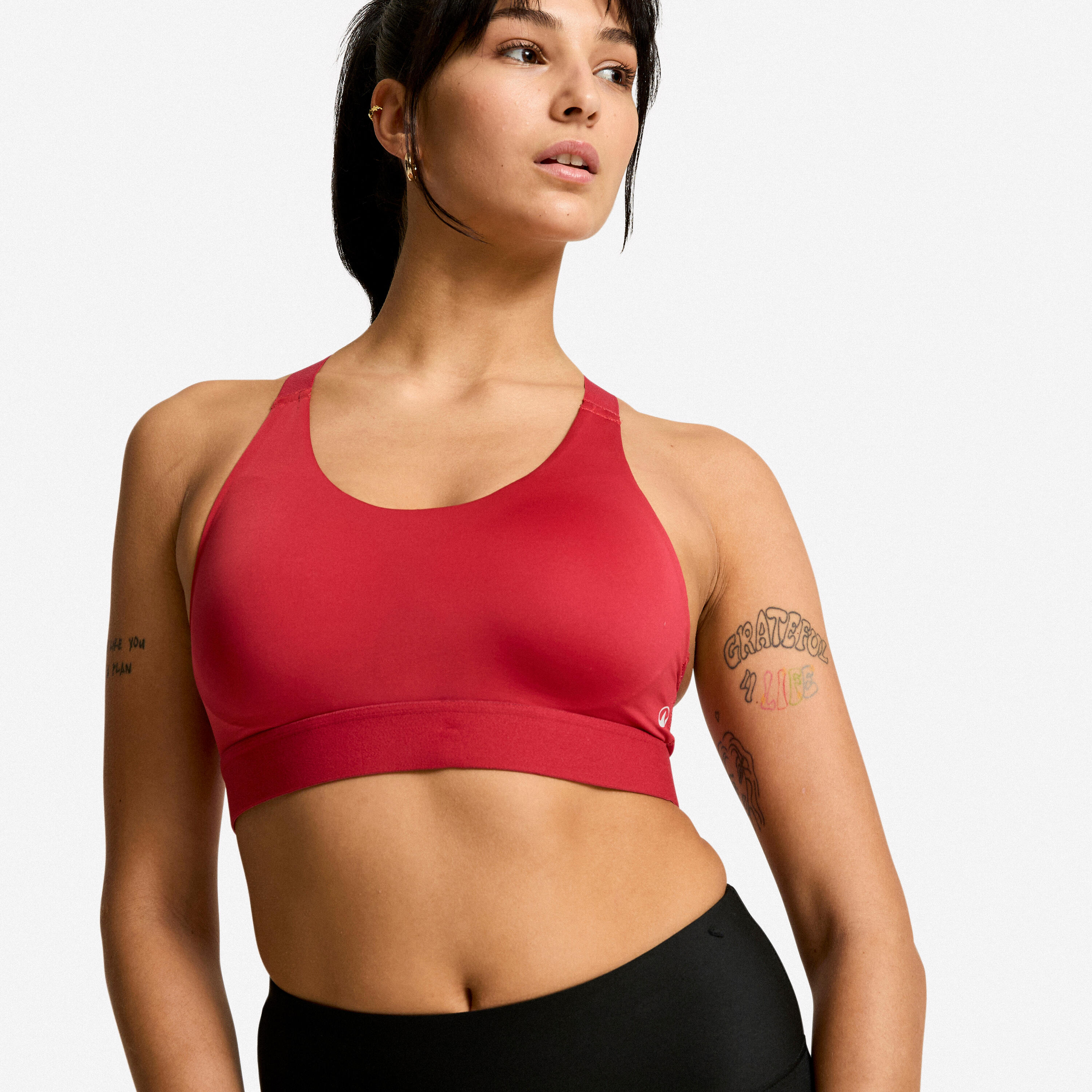 Women's High Support Adjustable Sports Bra with Cups - Dark Red