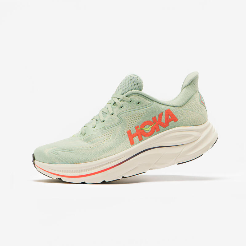 HOKA Clifton 10 verde y rojo