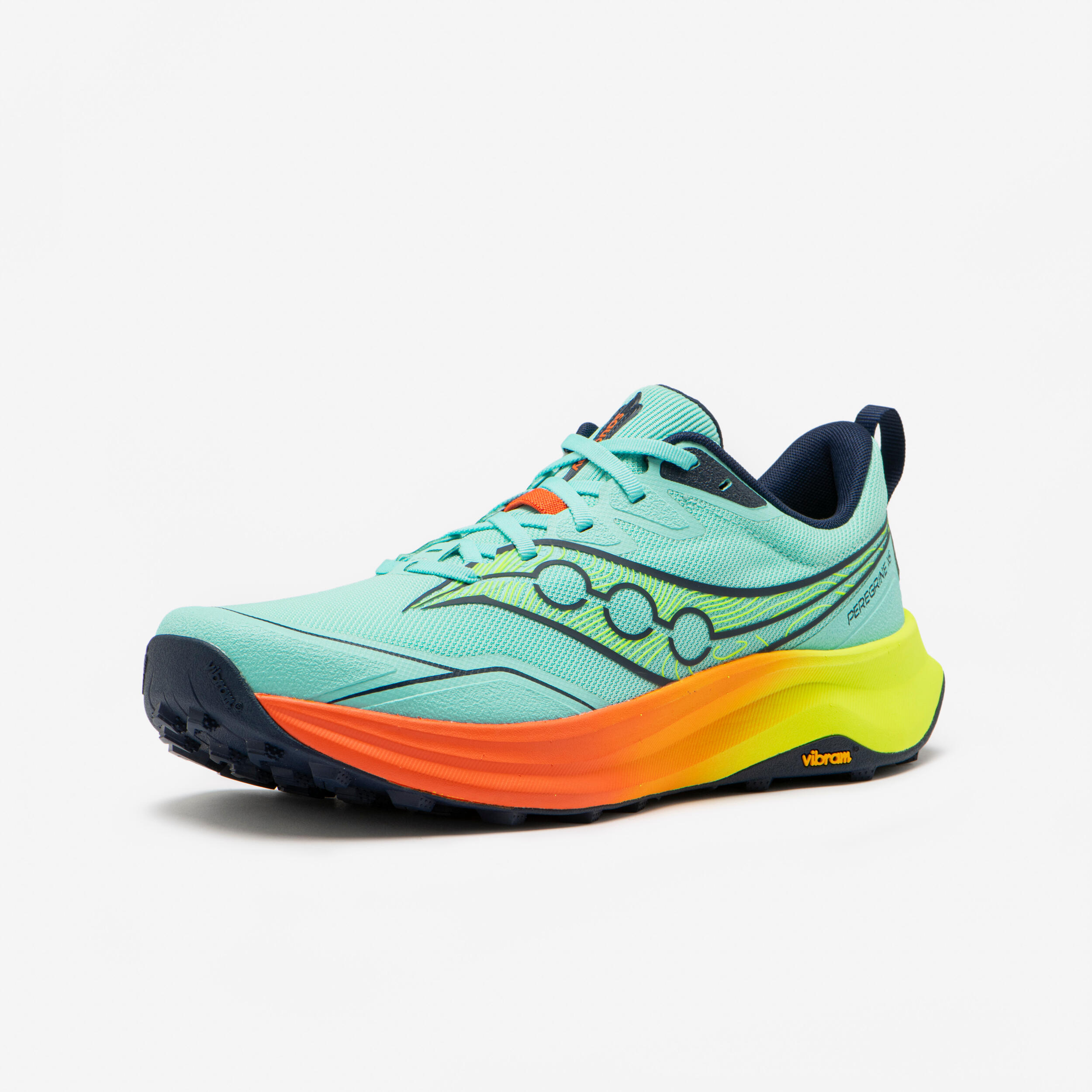Trailrunning-Schuhe Herren, Saucony Peregrine 16, Grün Gelb Orange 2/7