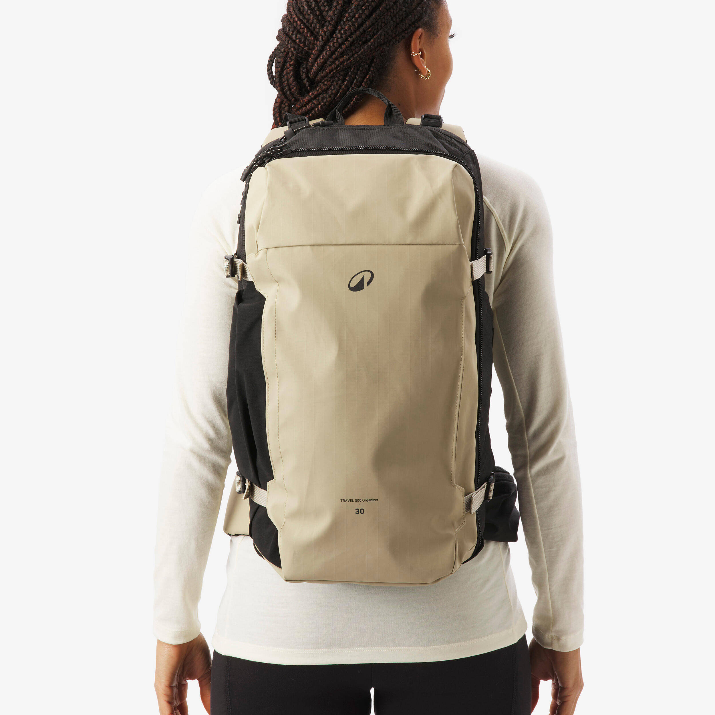 Suitcase-style opening hiking backpack 30 L, Travel 500 Organiser - Beige -  2