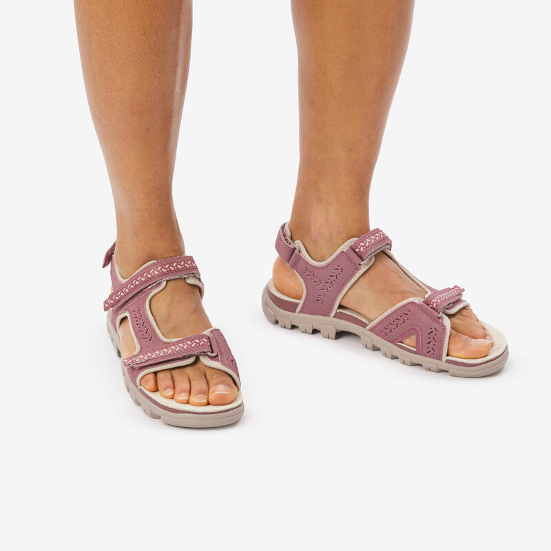 Kadın Outdoor Deri Sandalet - Mor - NH500