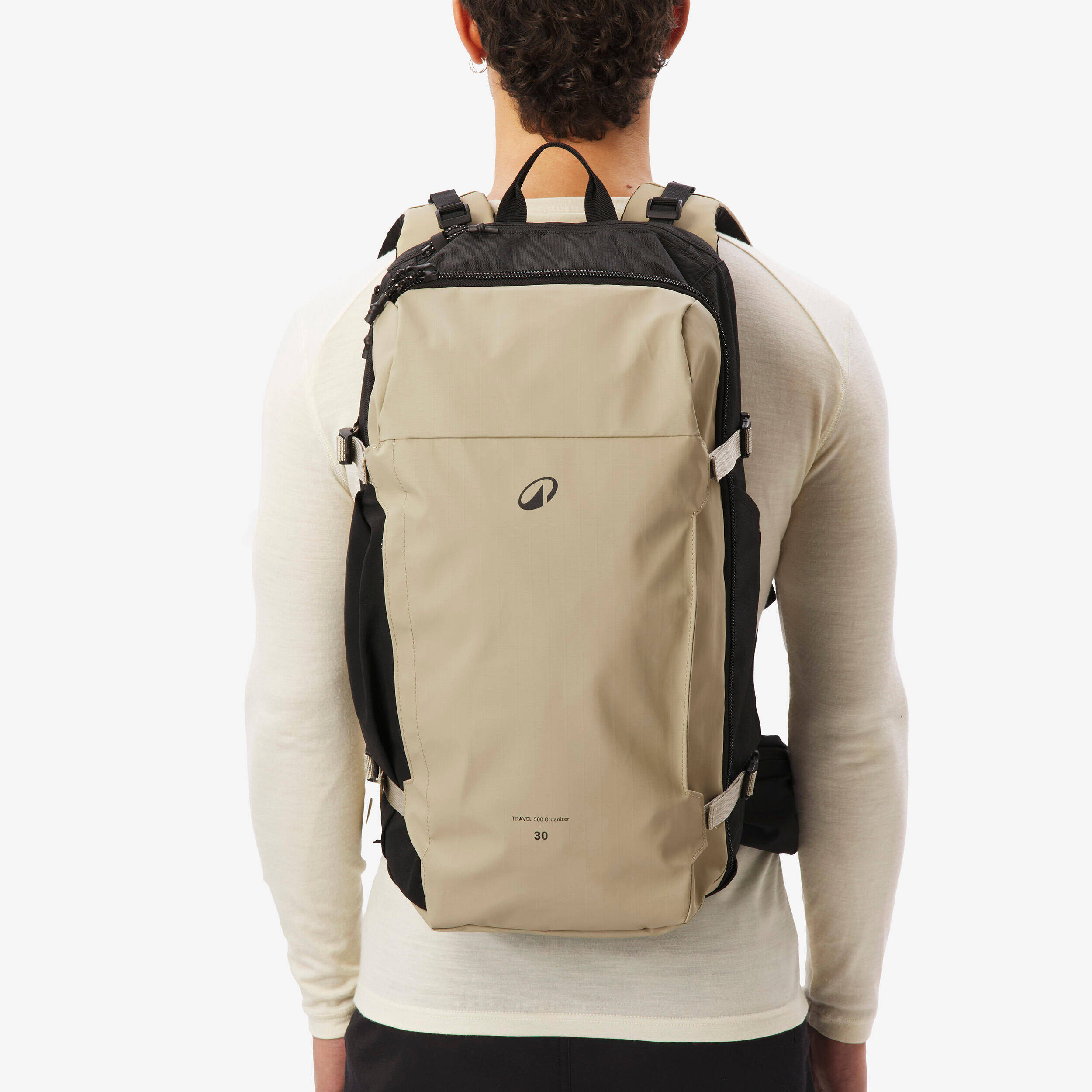 Suitcase-style opening hiking backpack 30 L, Travel 500 Organiser - Beige -  3