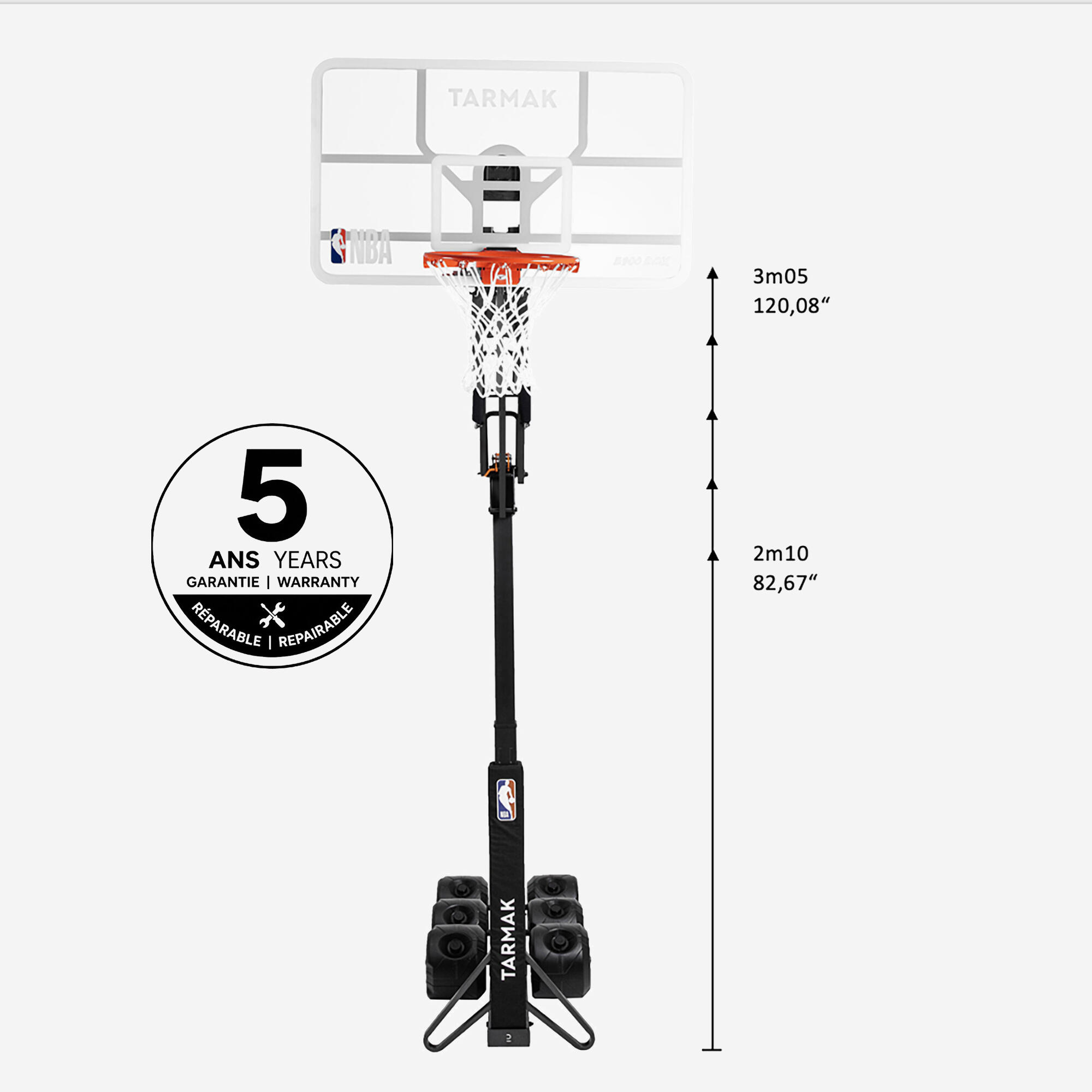 Canestro basket pieghevole B900 BOX NBA da 2,10m a 3,05m 32/110