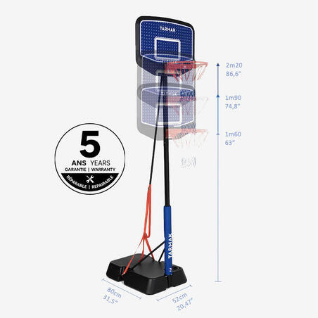 Баскетбольне кільце K900 дитяче від 1,6 м до 2,2 м на підставці синє/чорне