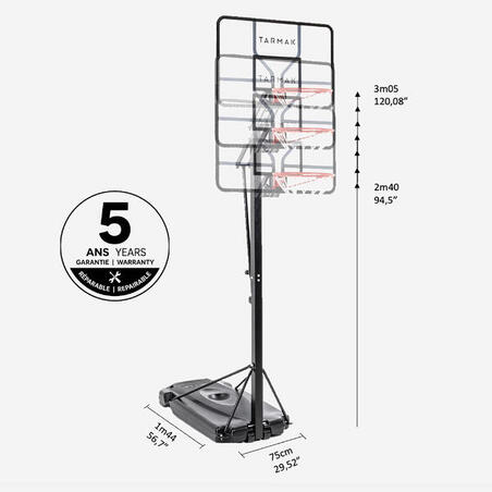 Стойка баскетбольная B700 PRO. 7 уровней высоты: от 2,40 до 3,05 м.
